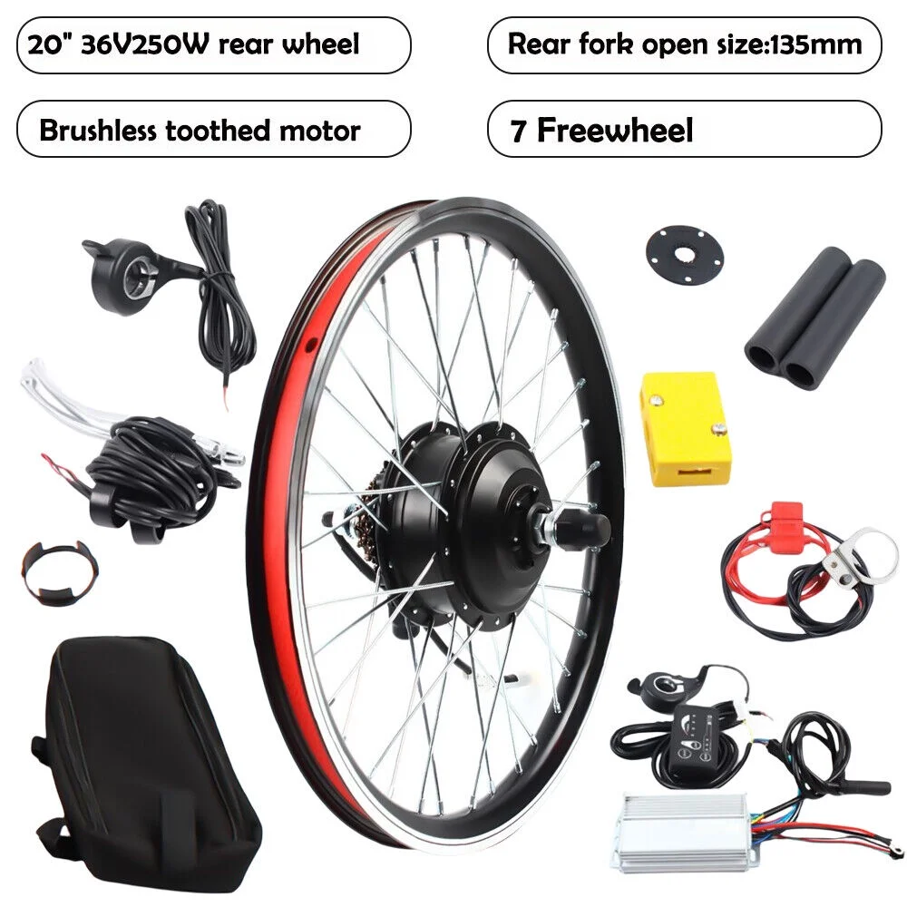 20 inch Electric Bicycle Rear Wheel 36V 250W E-Bike Hub Motor Conversion Kit