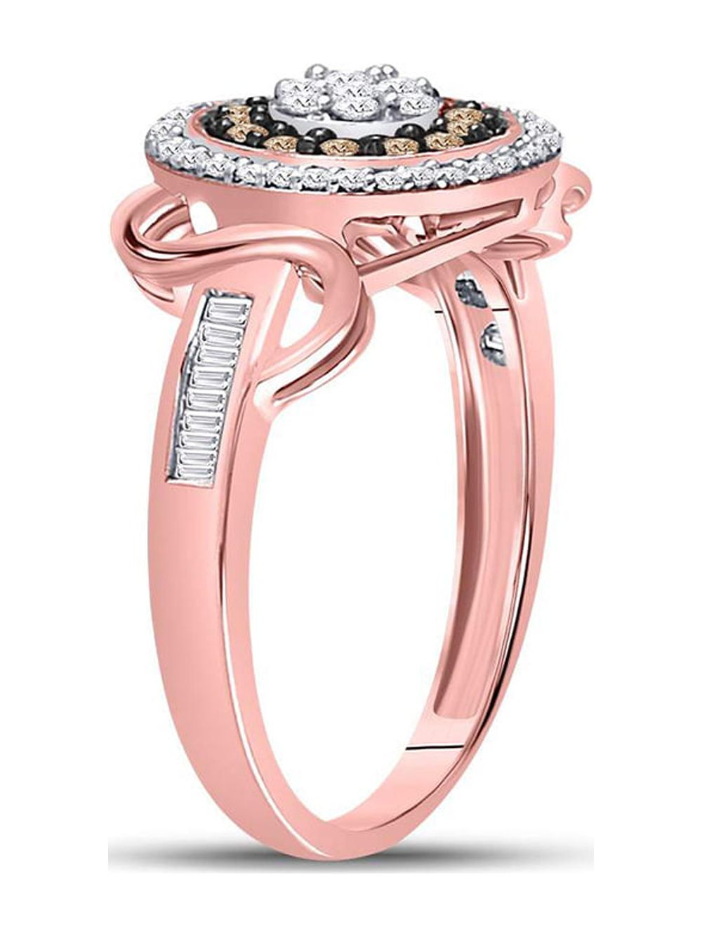 Diamond Princess 10kt Rose Gold Womens Round Brown Diamond Flower Cluster Ring 1/2 Cttw