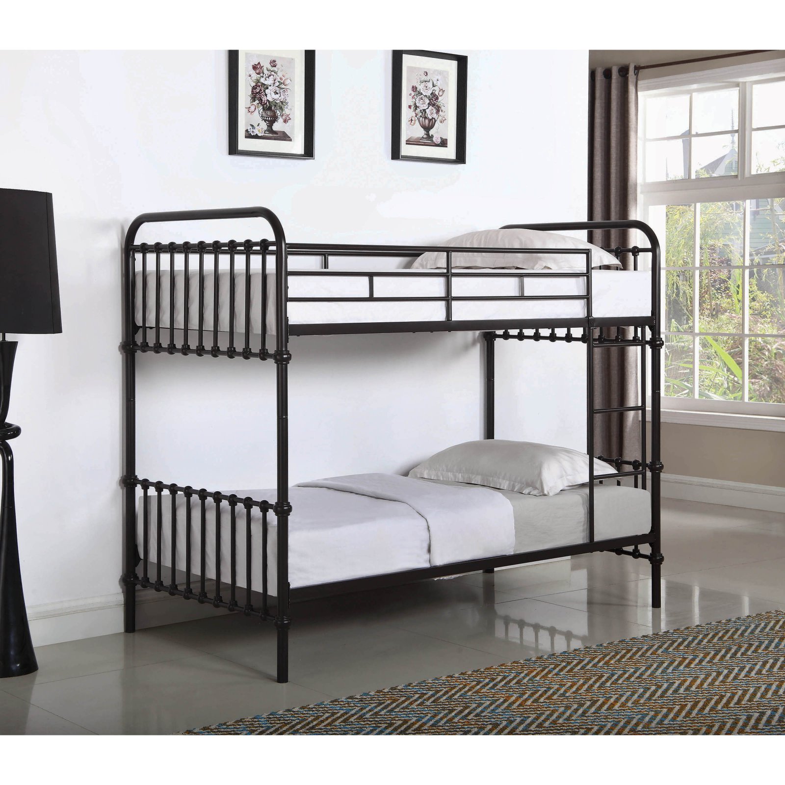 Contemporary Dark Bronze Twin-over-Twin Bunk Bed