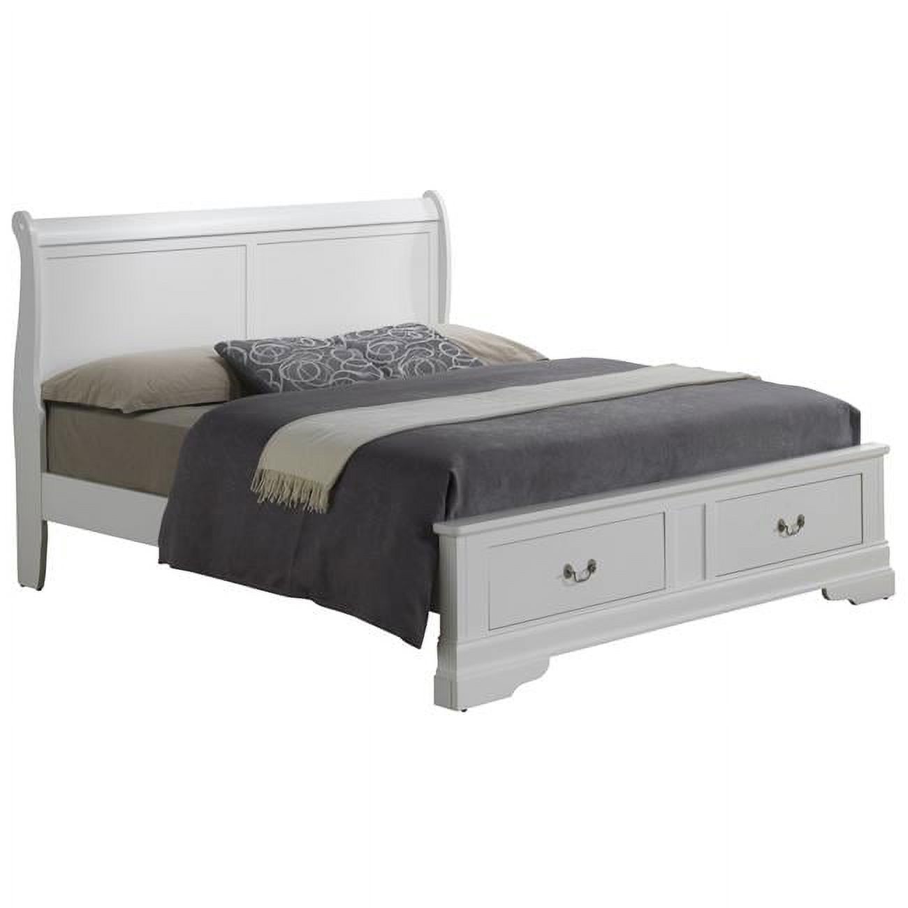 Passion Furniture  Louis Philippe Storage Sleigh Bed with 2 Drawers, White - Full Size