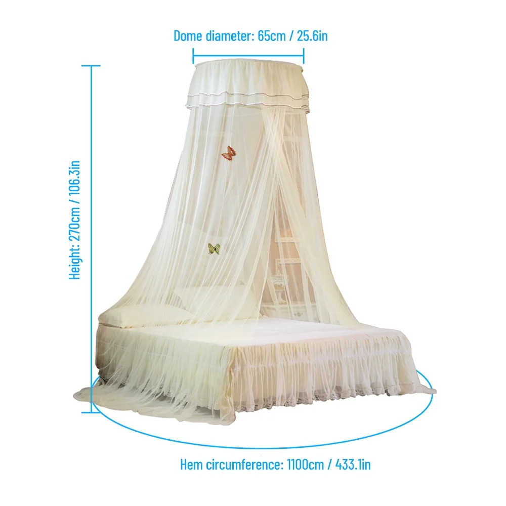 Gecheer Universal Dome  Single Entrance Fine Mesh Bed Net Lace Curtain Princess Style Bedroom Decoration Easy Installation White