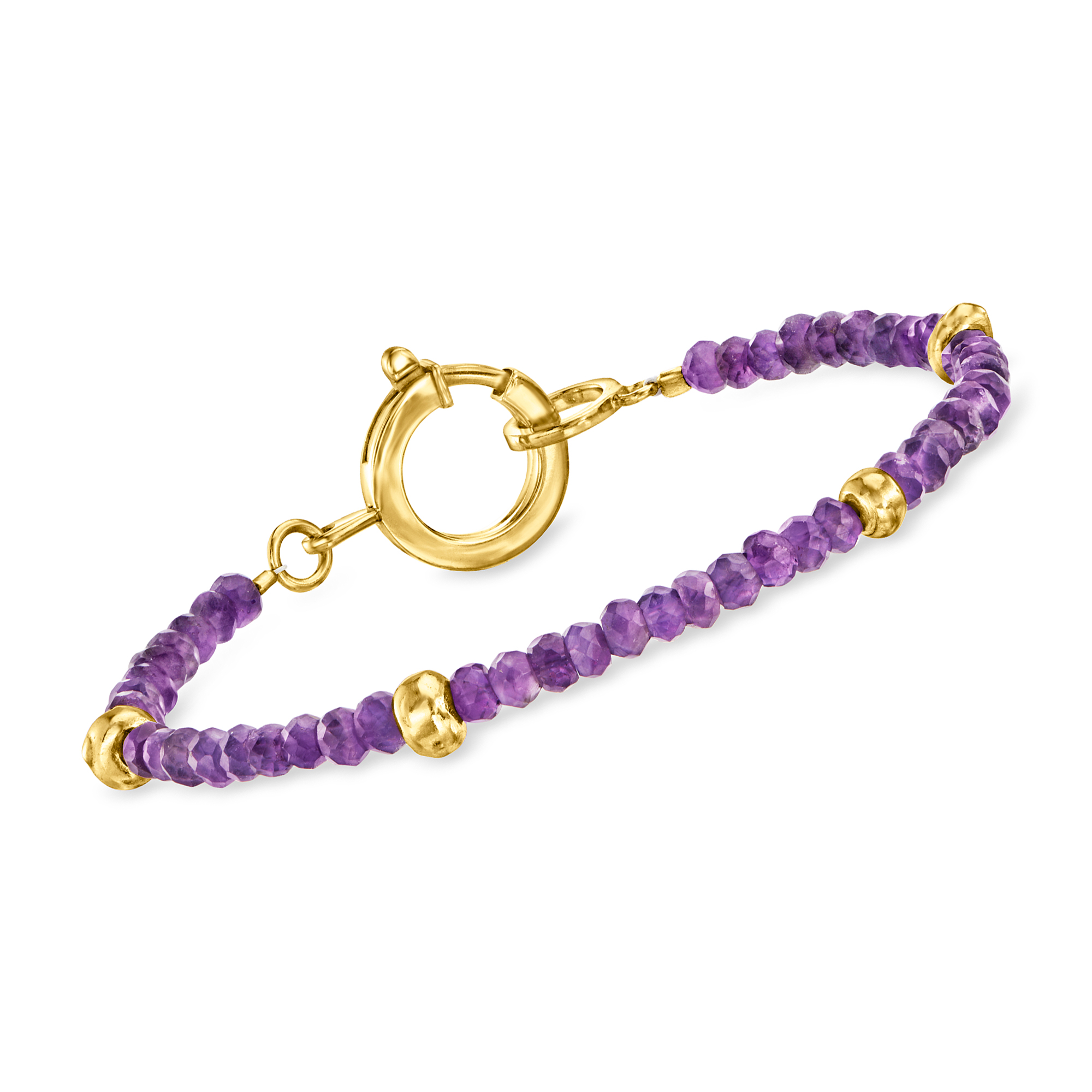 Ross-Simons 17.00 ct. t.w. Amethyst Bead Bracelet With 18kt Gold Over Sterling, Women's, Adult