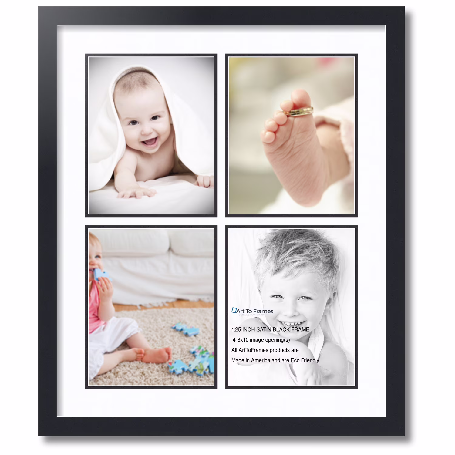ArtToFrames Collage Photo Picture Frame with 4 - 8x10 Openings, Framed in Black with Super White and Black Mats (CDM-3926-1)