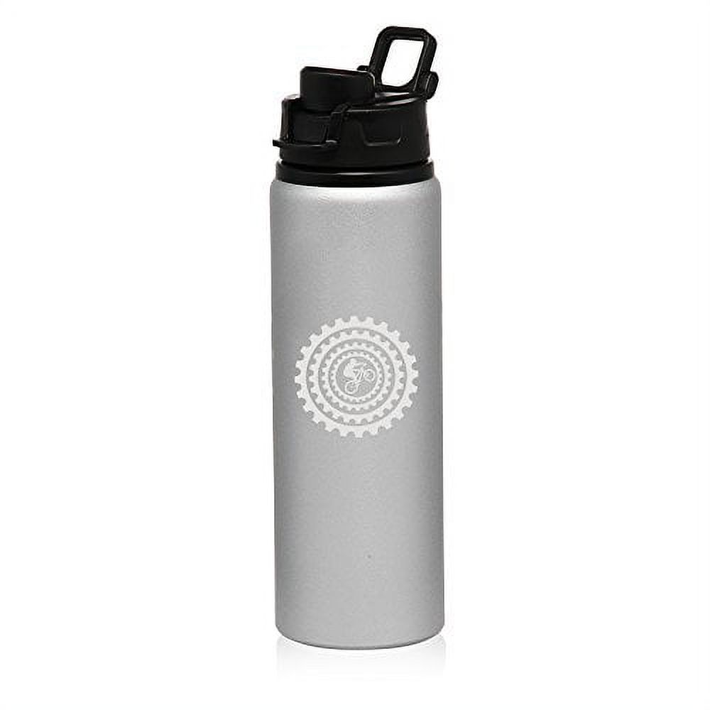 25 oz Aluminum Sports Water Travel Bottle Bike BMX Mountain Gears (Silver)