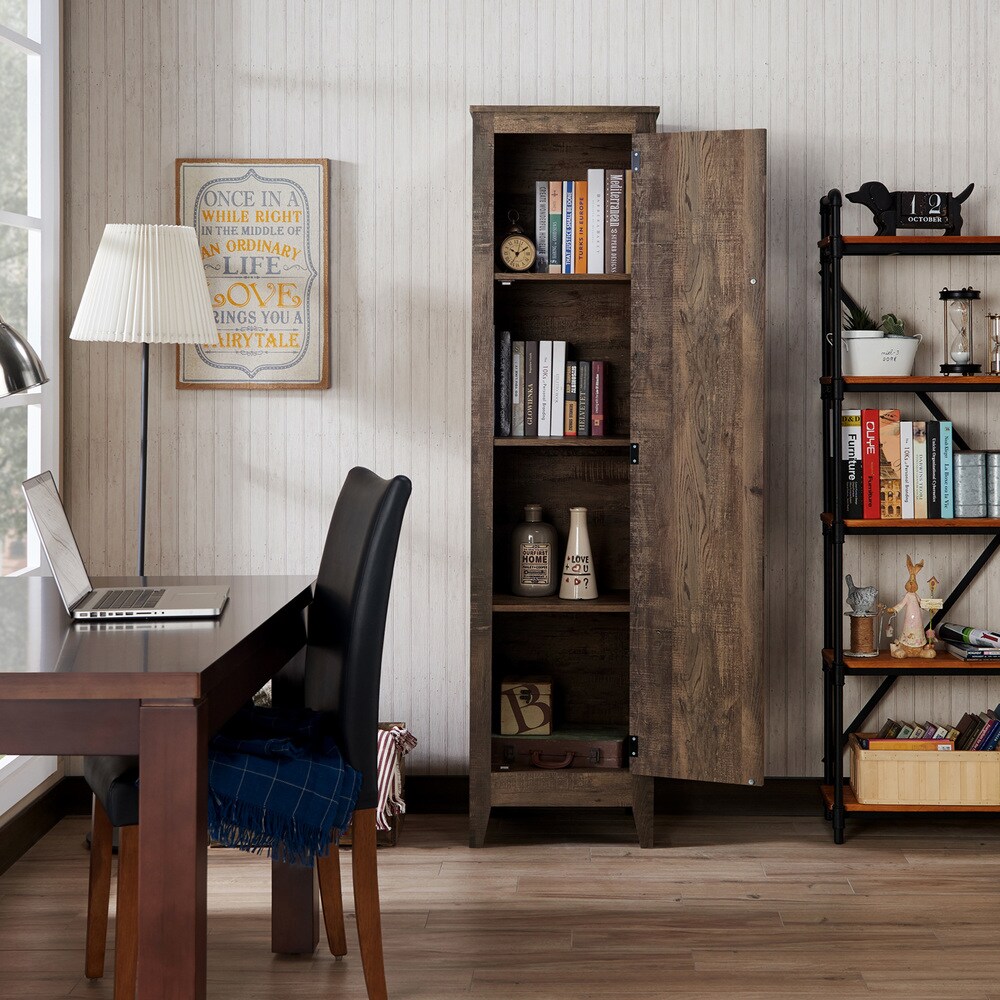Furniture of America Bres Farmhouse Oak 4-Shelf Bookcase Cabinet by