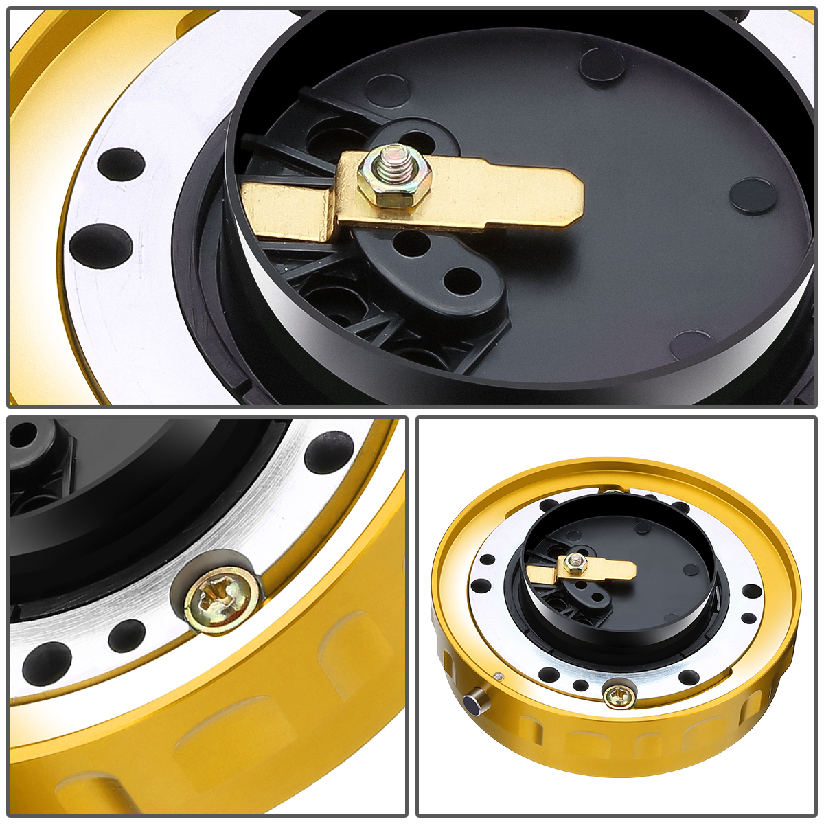 J2 Engineering J2-QR-ZTL-9070-GD Universal Fits 6 Bolt 70 / 74mm Steering Wheel Quick Release Hubs Adapter Gold