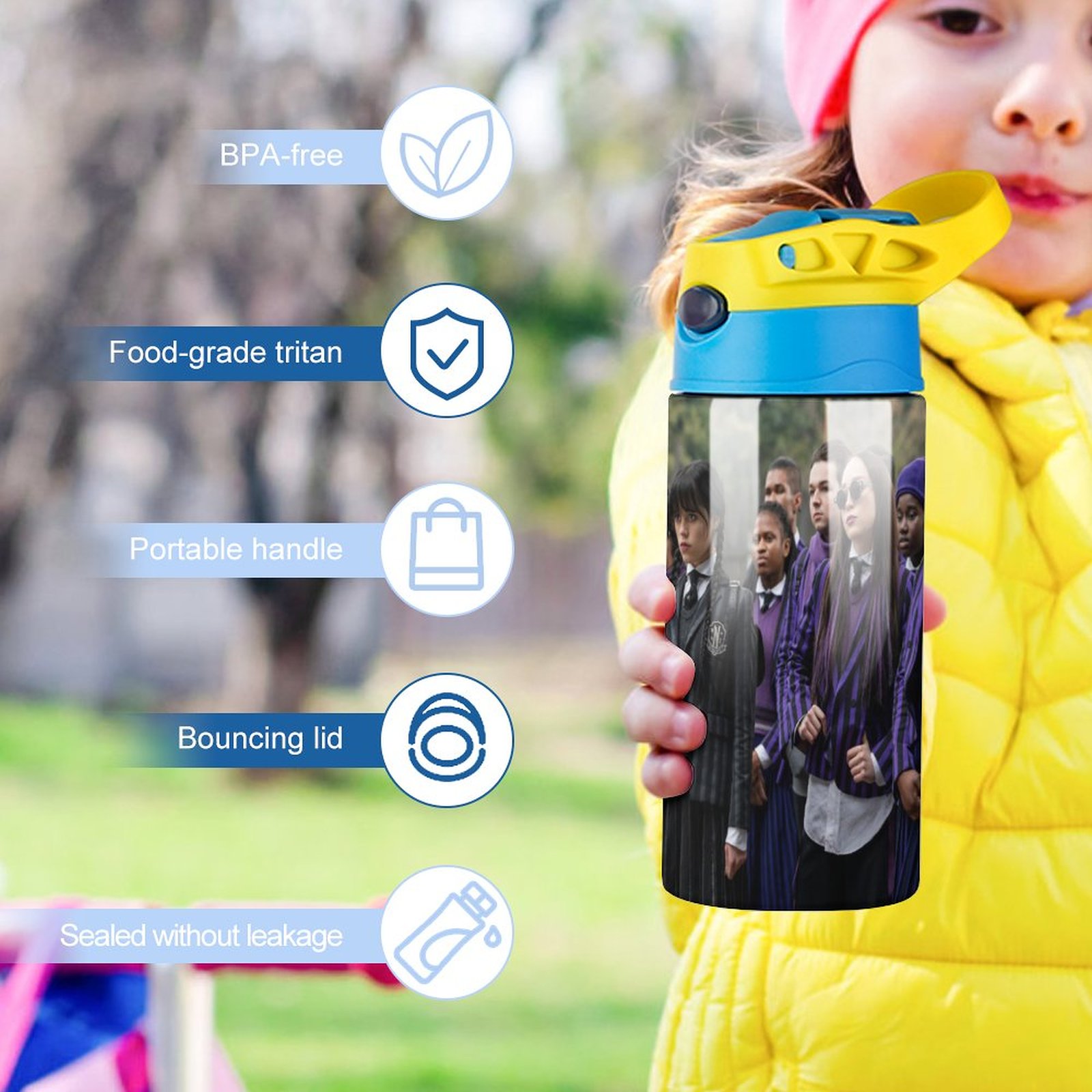 Wednesday Characters Children's Water Bottle Vacuum Insulated Stainless Steel Cup With Straw Toddler Thermoses