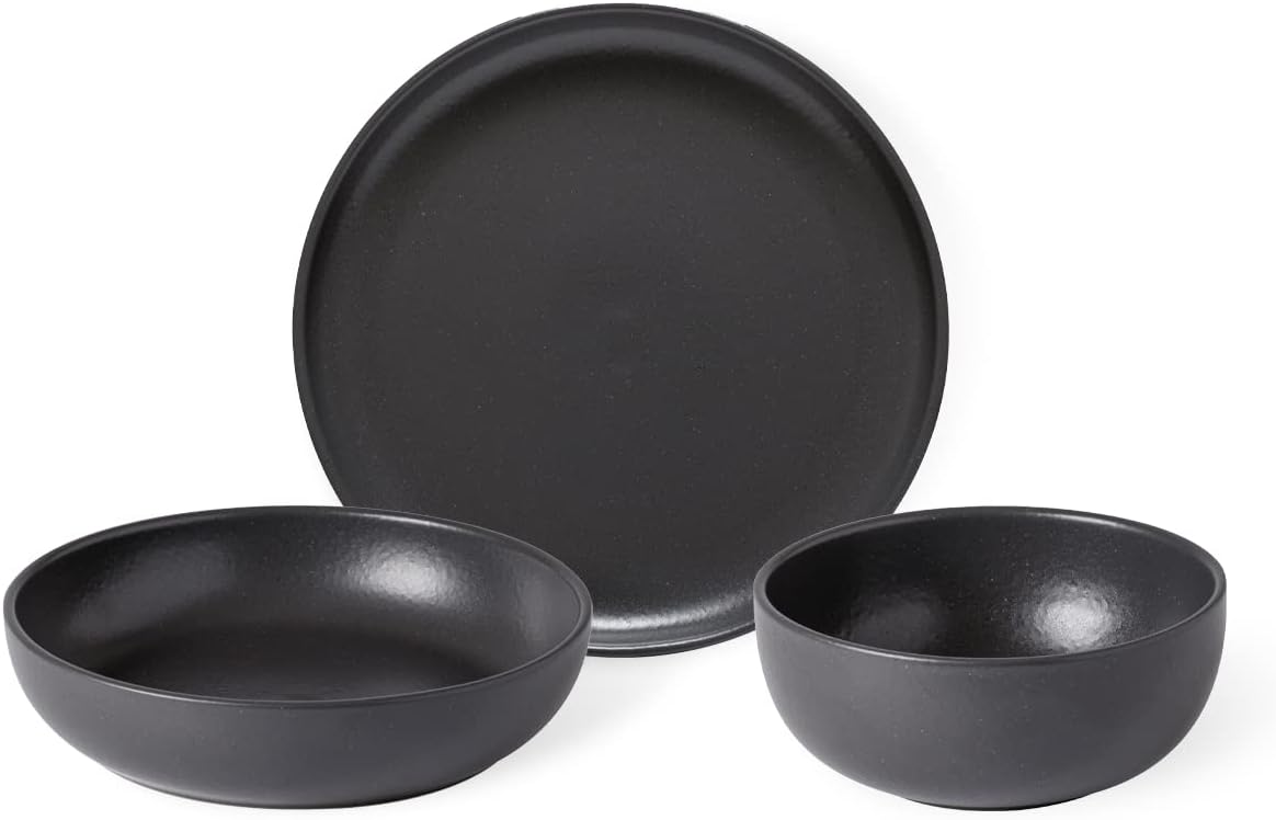 Ceramic Stoneware 3-Piece Place Setting Service For 1, Pacifica Collection, Seed Grey | Microwave & Dishwasher Safe Dinnerware Set | Food Safe Glazing | Restaurant Quality Tableware