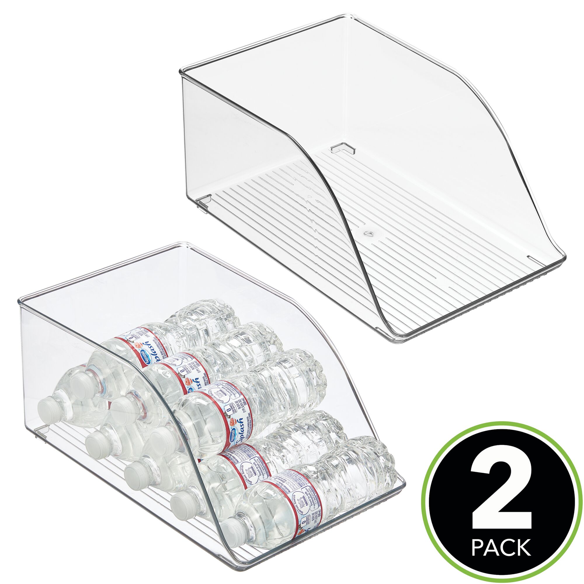 mDesign Small Plastic Water Bottle Stackable Fridge Organizer Bin, 2 Pack, Clear