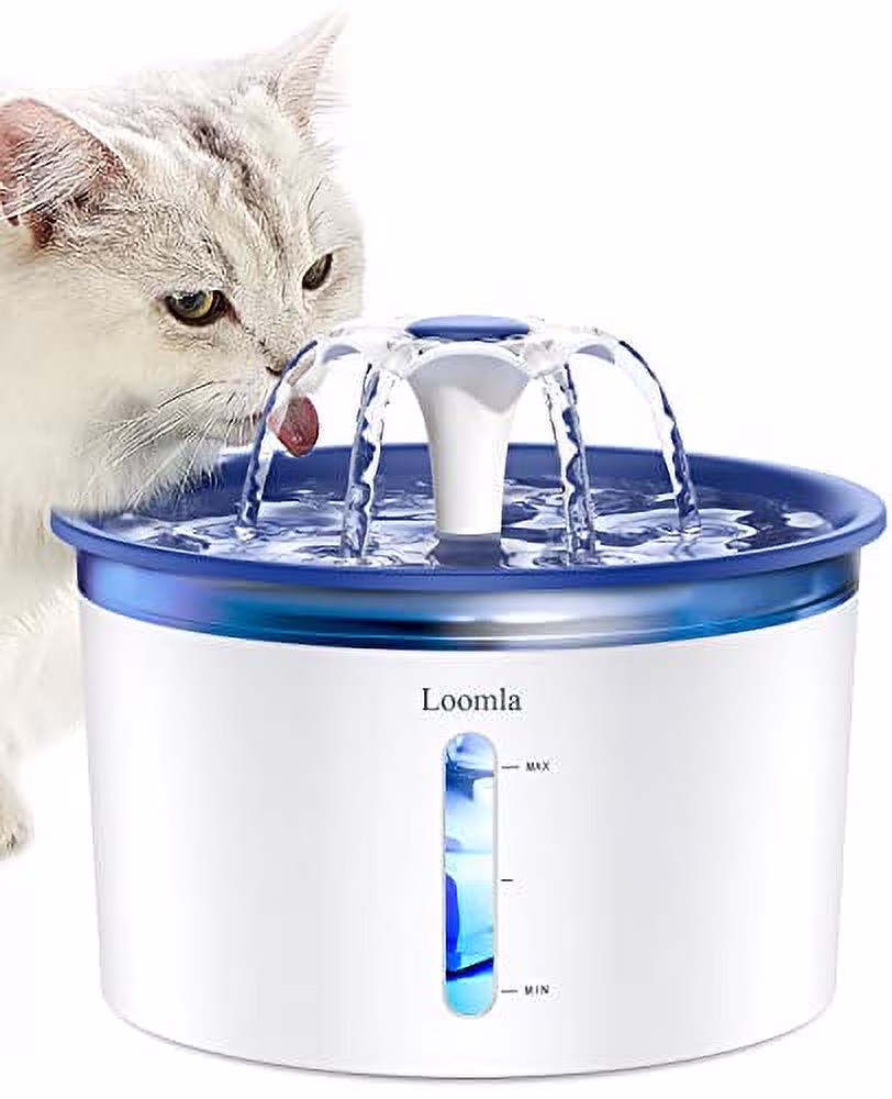 Loomla Cat Water Fountain, 85oz/2.5L Pet Water Fountain Indoor, Automatic Dog Water Dispenser with Switchable LED Lights, 2 Replacement Filters for Cats, Dogs, Pets (Navy Blue), VC1471
