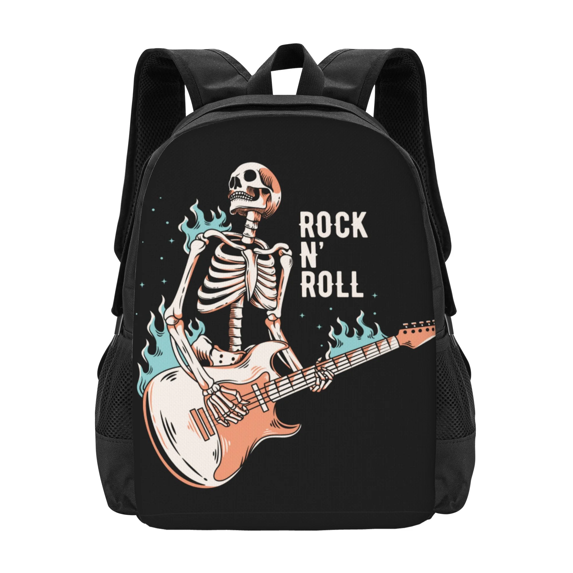 DouZhe Lightweight Backpack, Rock Skull Guitarist Prints Travel Outdoor Hiking Bag School Bookbag Casual Daypack Backpacks for Women Men