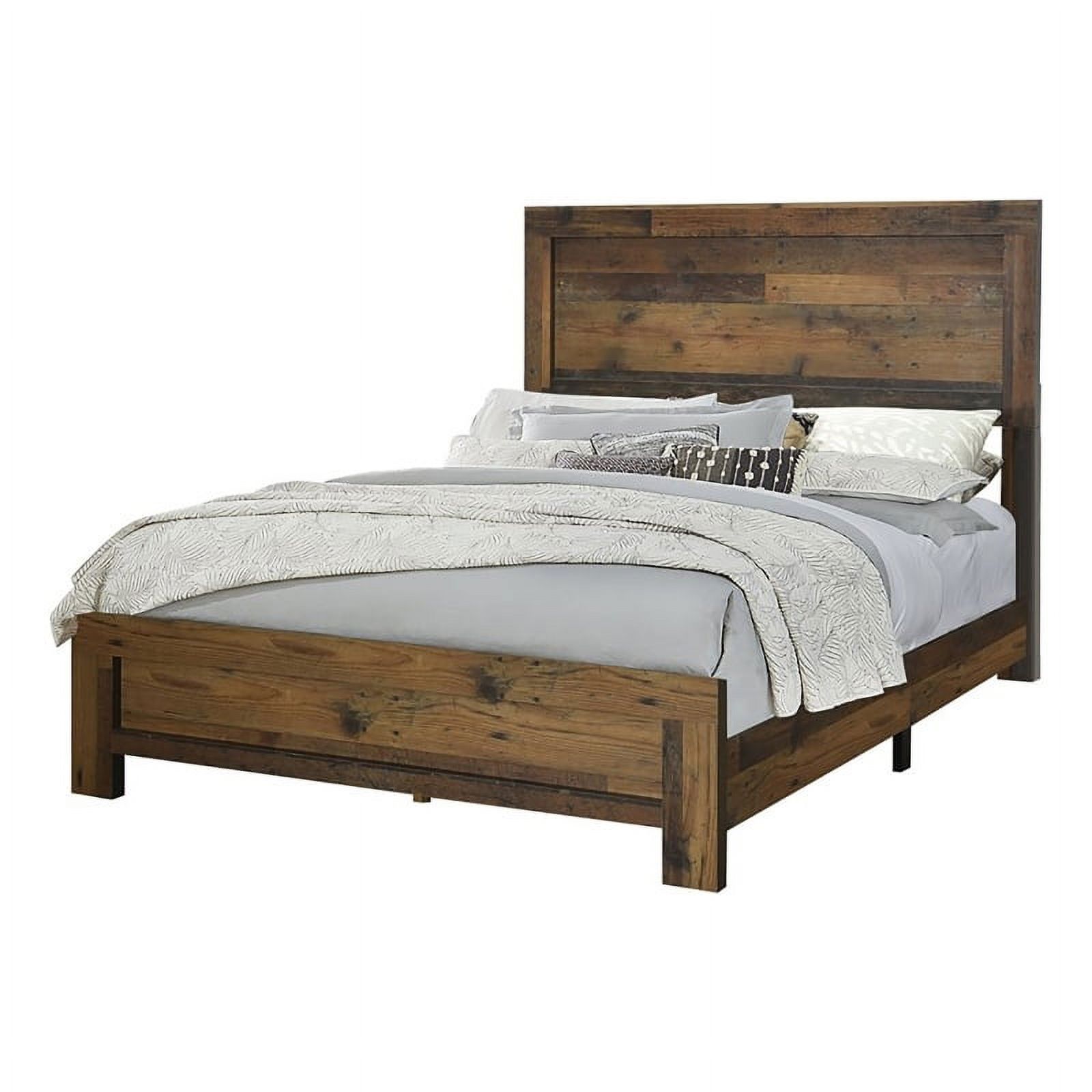 Pemberly Row Farmhouse Wood Queen Panel Bed in Rustic Pine Brown