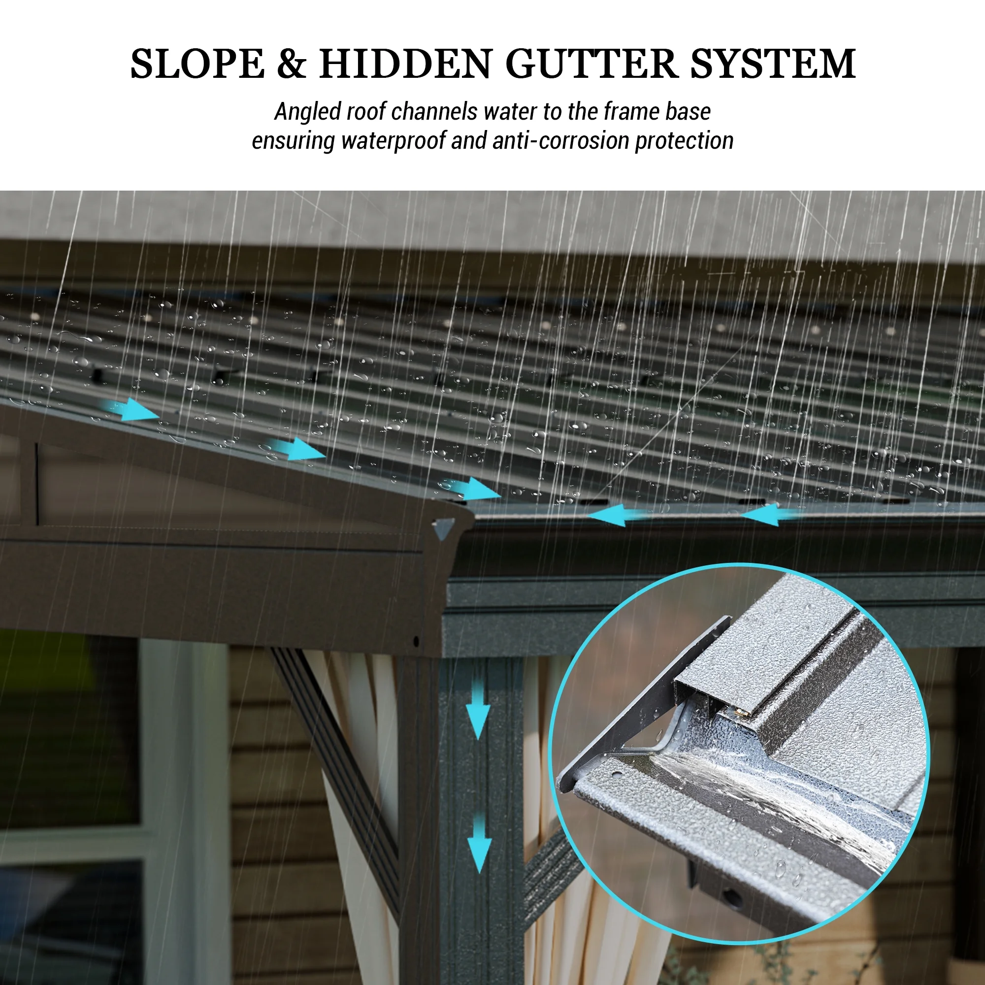 Mondawe 10x12 ft Wall-Mounted Hardtop Gazebo with Aluminum Frame, Galvanized Steel Roof, Sunroom, Curtains, and Netting