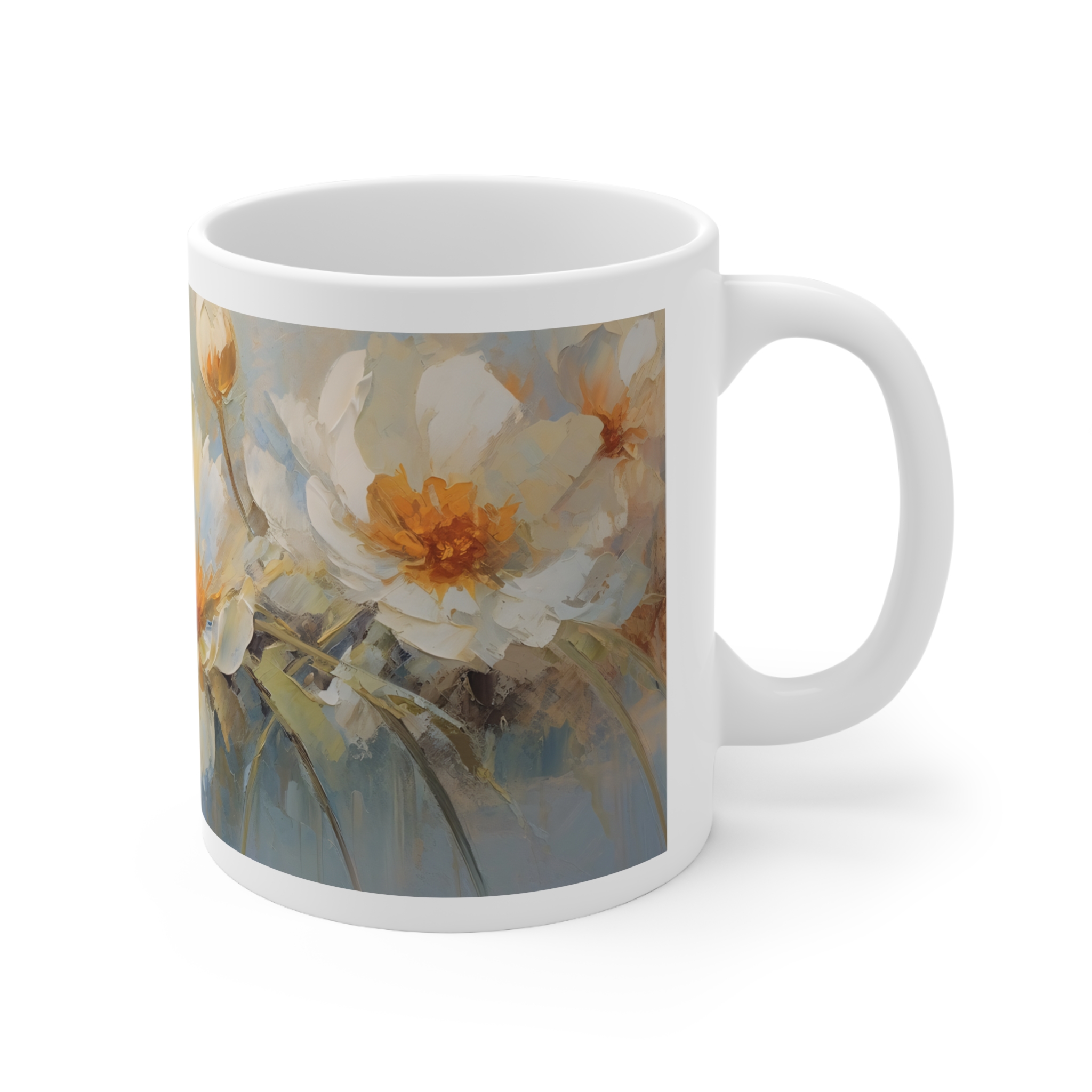 Ceramic Mug 11oz Oil palette knife Flowers Painting
