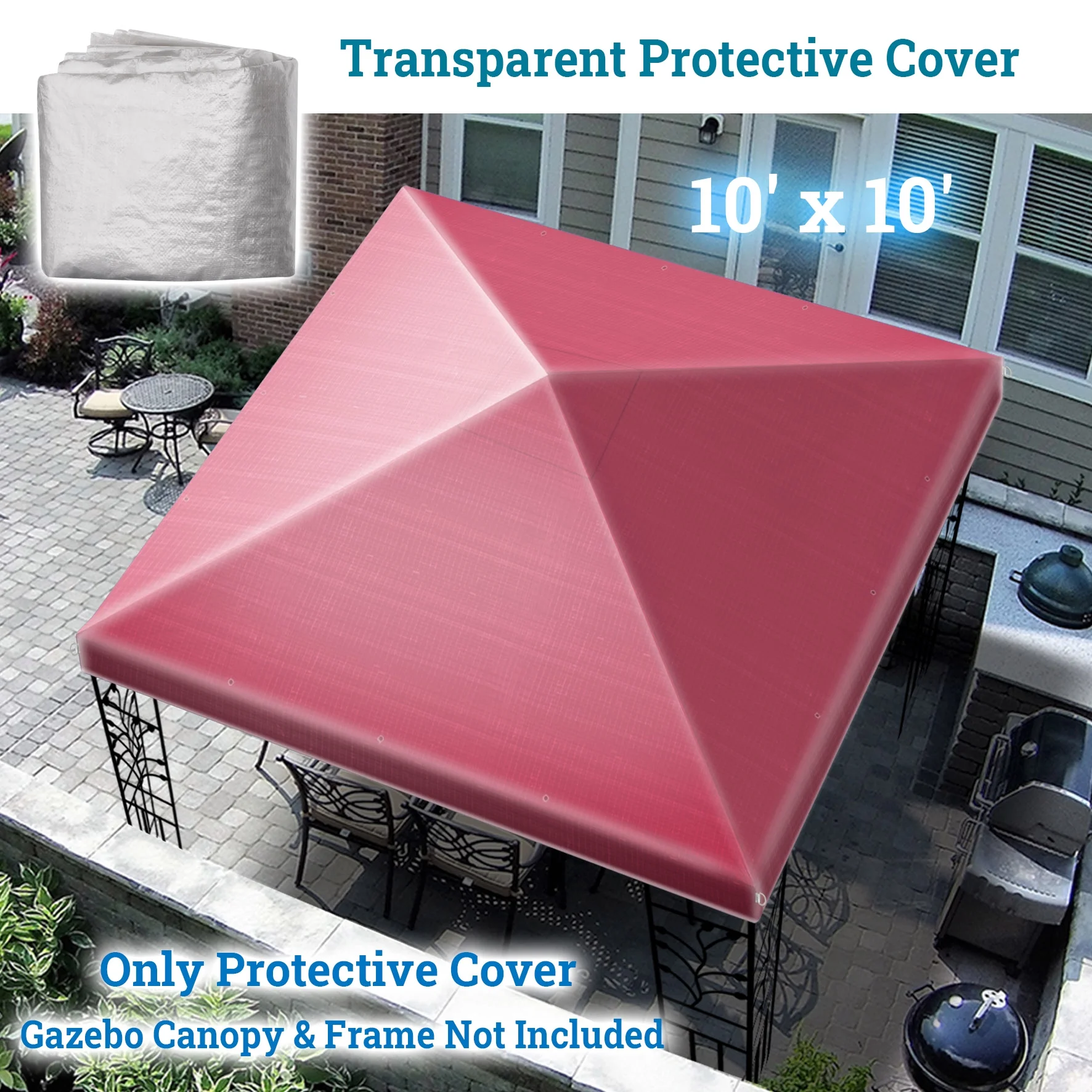 YardGrow 10'x10' Replacement Gazebo Top Canopy Transparent Waterproof Protective Cover Only