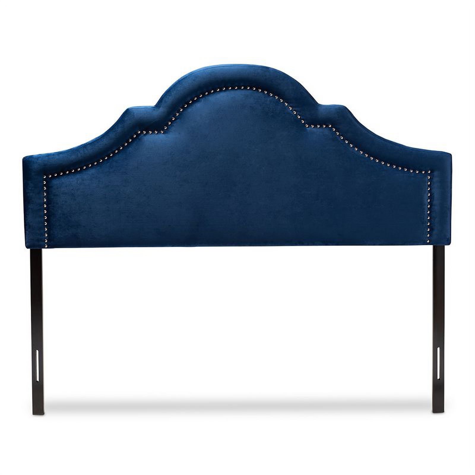Bowery Hill Modern Velvet/Wood Queen Headboard with Adjustable Legs in Navy Blue