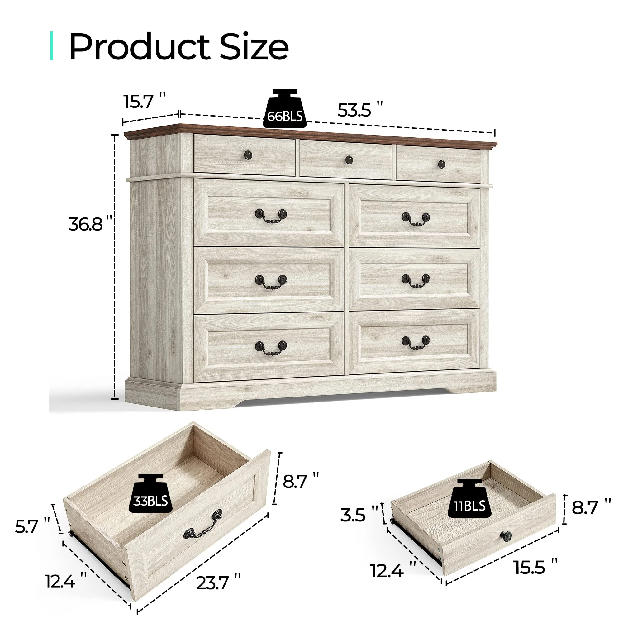 Linsy Home 9 Drawer Dresser, Wood Storage Tower for Bedroom, Nursery, Entryway, Closets, Tall Chest Organizer Unit, Oak White