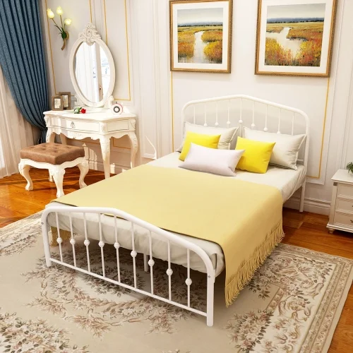 Full Size Metal Platform Bed with Arched Headboard & Footboard,12.4