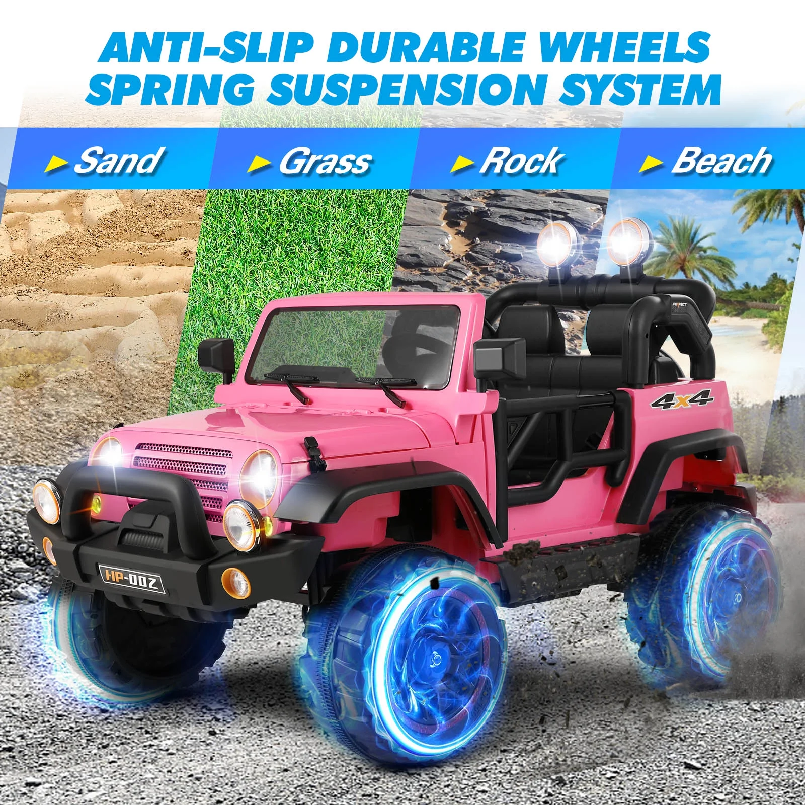 12V Pink Kids Ride on Truck Car Toys Black w/ MP3, LED Light, RC, Cover