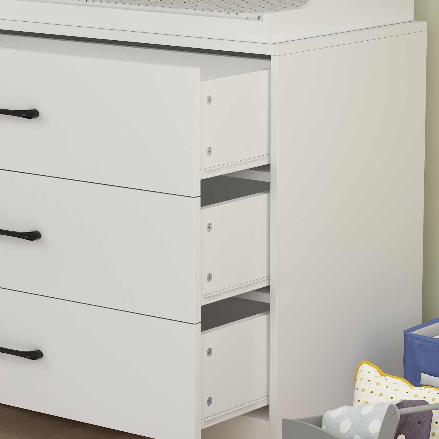 Timechee Changing Table in White with 3-Drawer Dresser