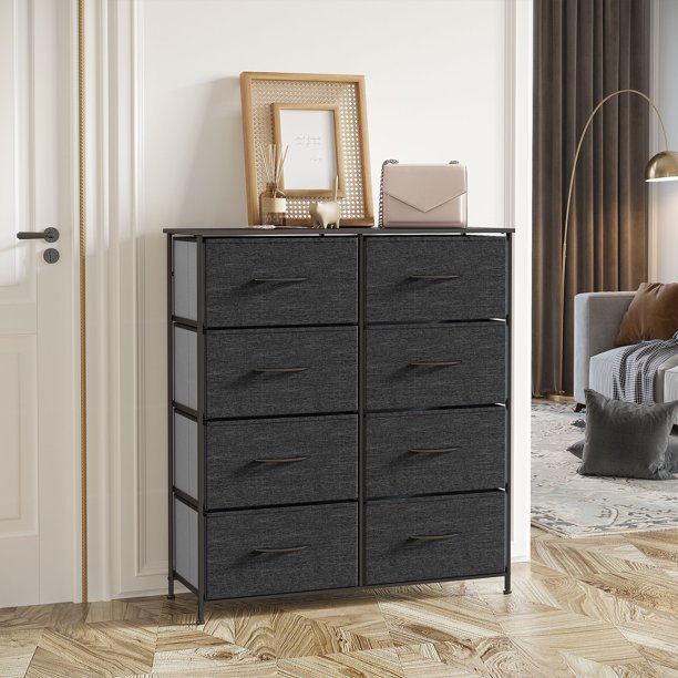 8 Drawers Dresser Bedroom Bins Organizer High Storage Tower Furniture, Black Gray