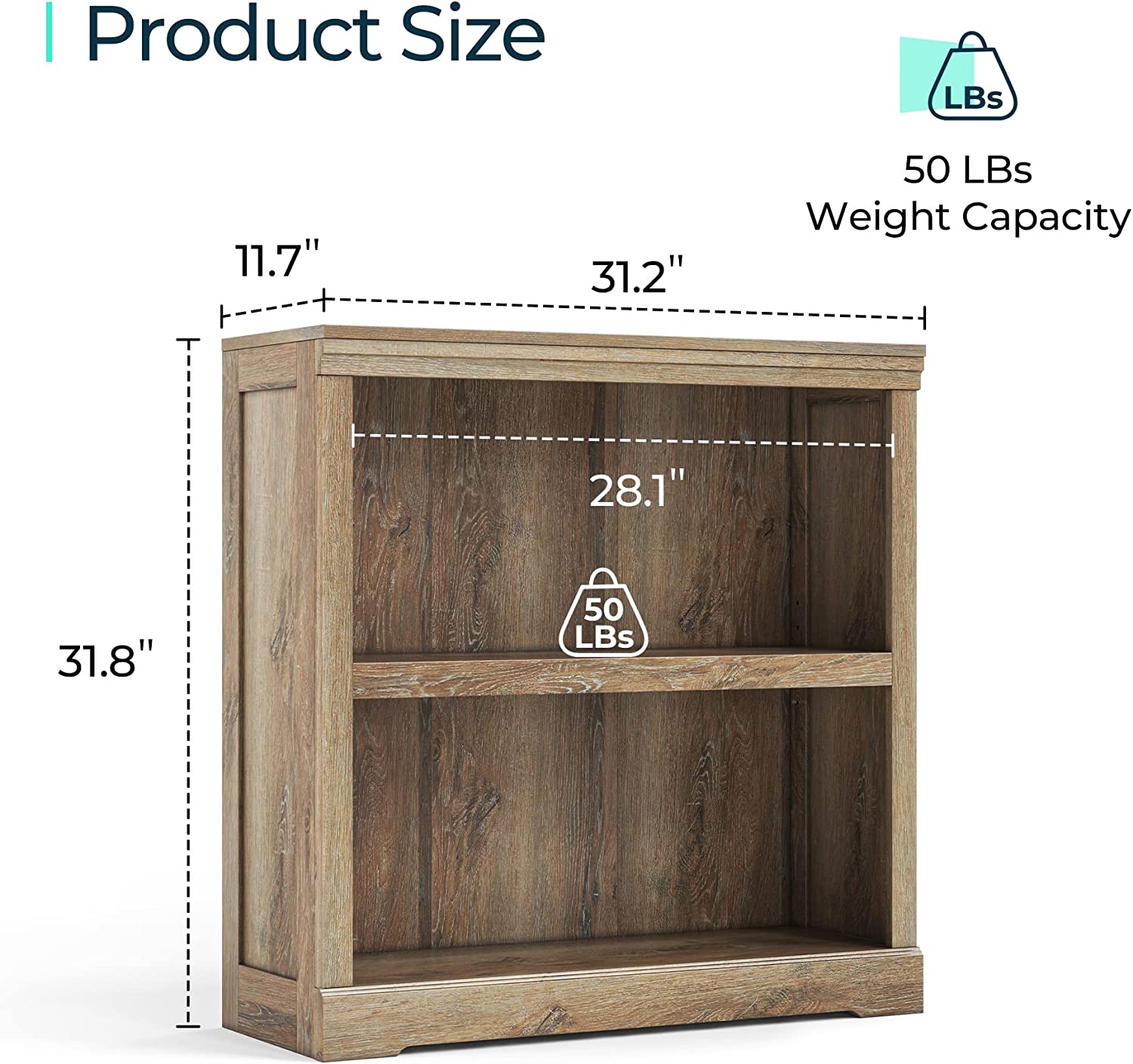 LINSY HOME 32in 2 Tier Bookshelf, Small Bookcase Shelf Storage Organizer, Modern Book Shelf for Bedroom, Living Room and Home Office,Light Brown