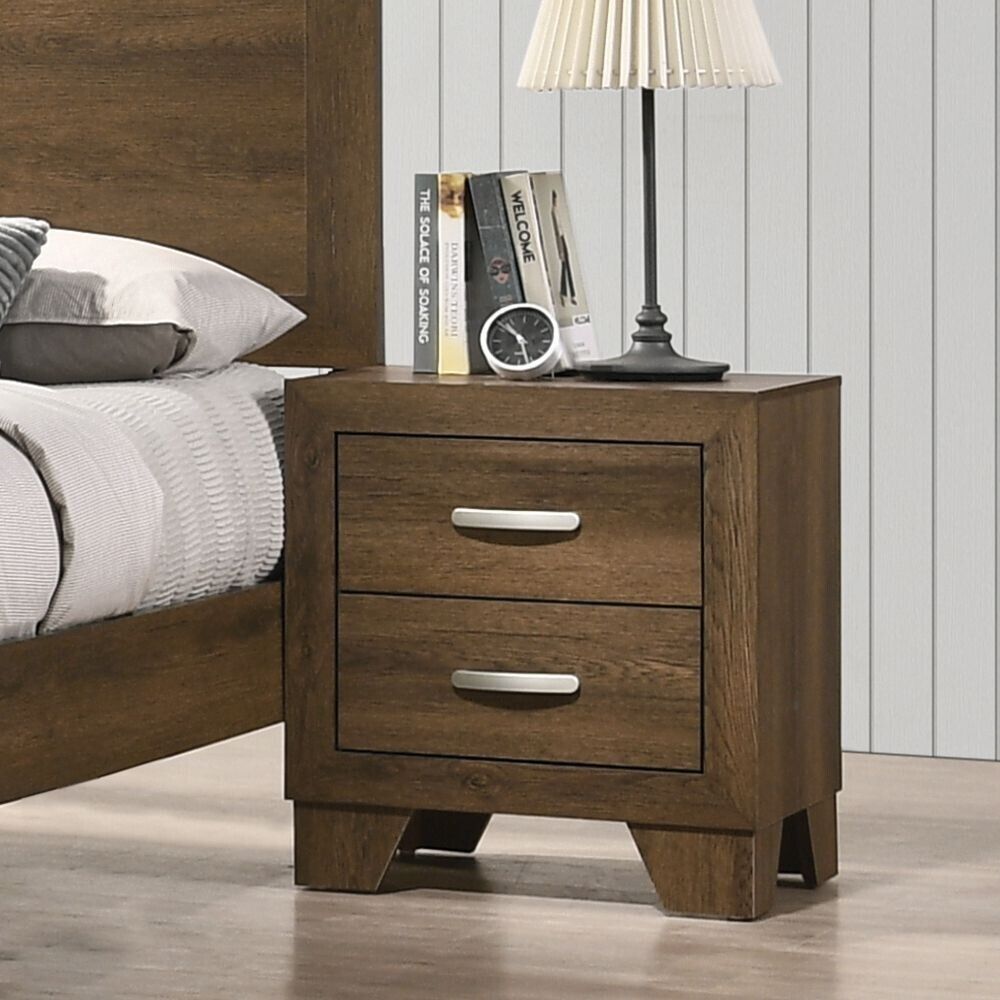 Contemporary Bedroom 3pc Set Eastern King Size Panel Bed and 2x Nightstands Oak Finish