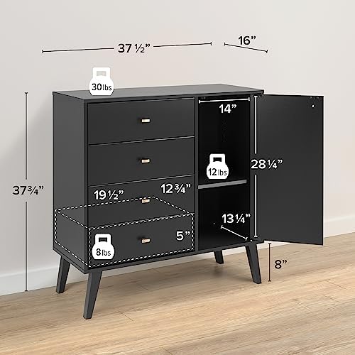 xrboomlife Milo Mid-Century Modern 4-drawer Chest with Door  Drifted Gray