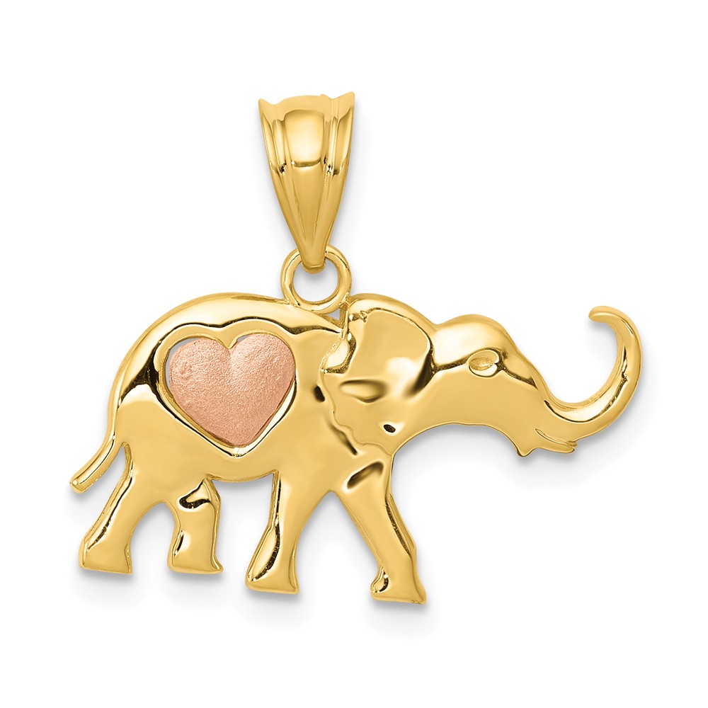 Real 14kt Yellow and Rose Gold Elephant With Heart Charm Pendant; for Adults and Teens; for Women and Men