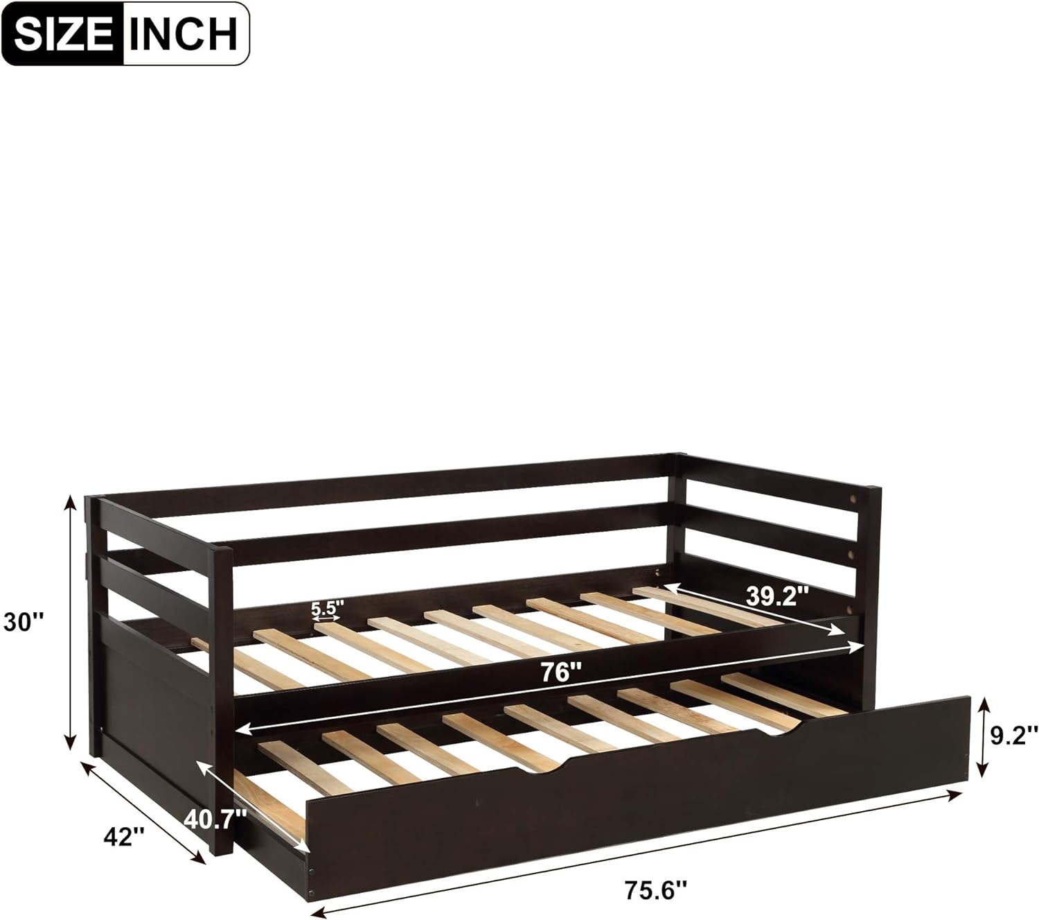 Daybed With Trundle Frame Set, Solid Wood Daybed Frame, Size, No Box Spring Needed, Espresso