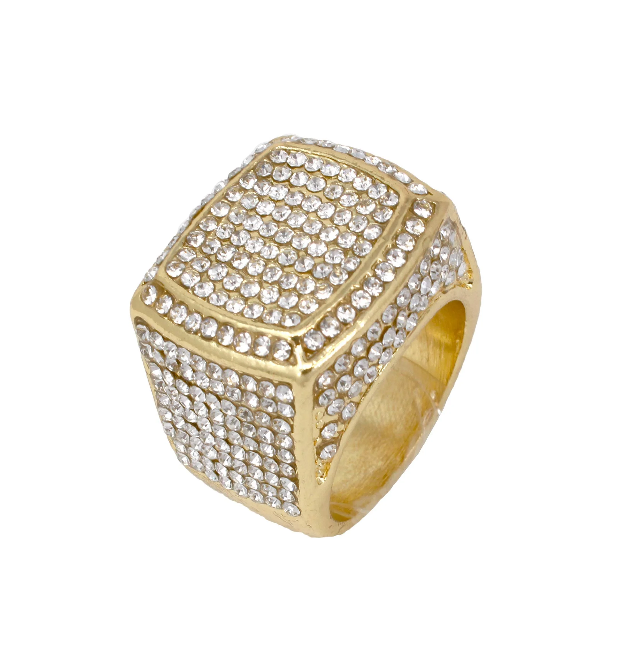 Charles Raymond Mens Big Rocks Bezel - Dial with Roman Numerals Fully Iced Out Watch w/Cuban Chain Bracelet & Ring - ST10327SET3PC (8,Gold)