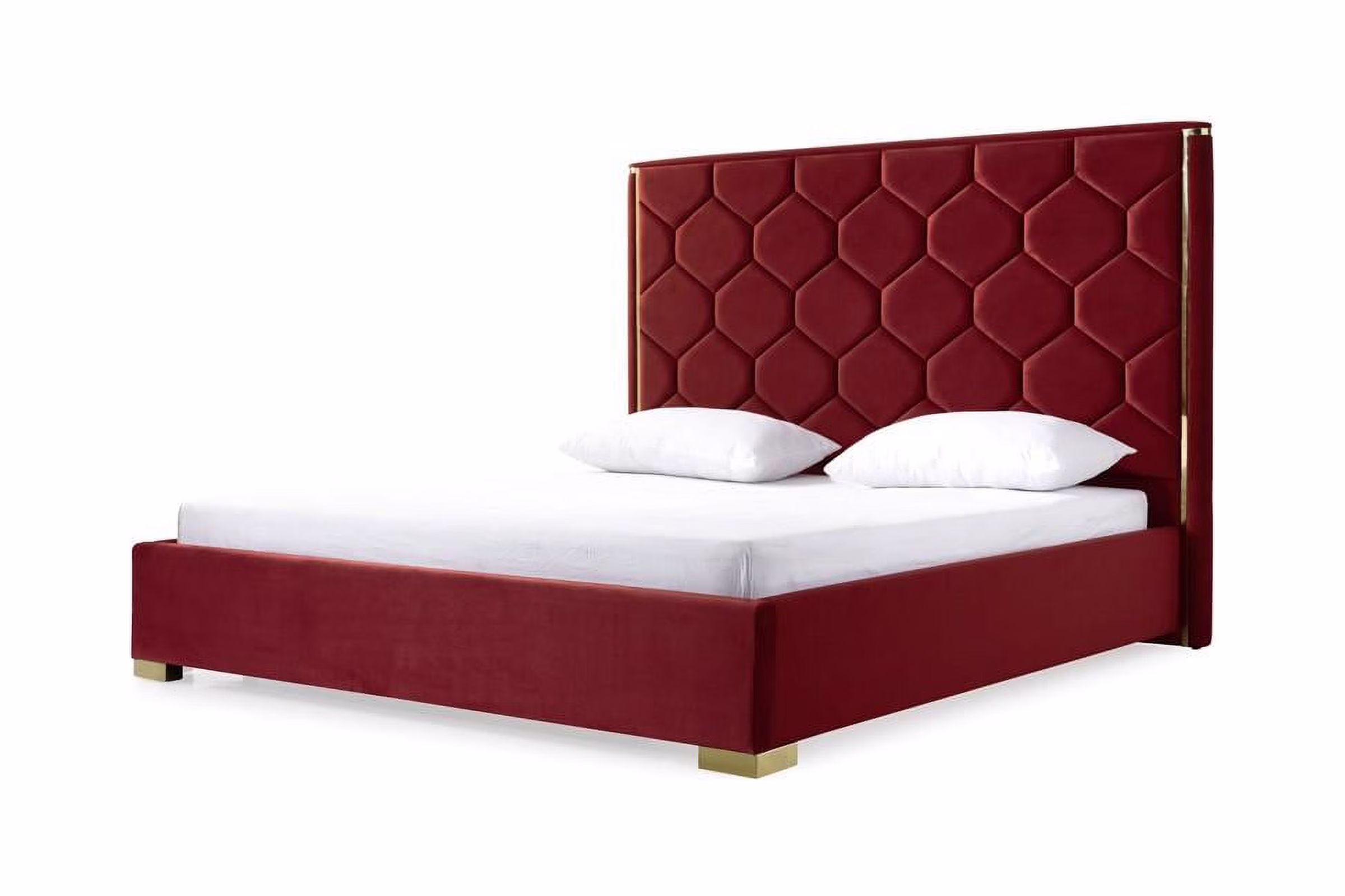 Red Velvet & Gold Queen Bed VIG Modrest Janet Modern Contemporary