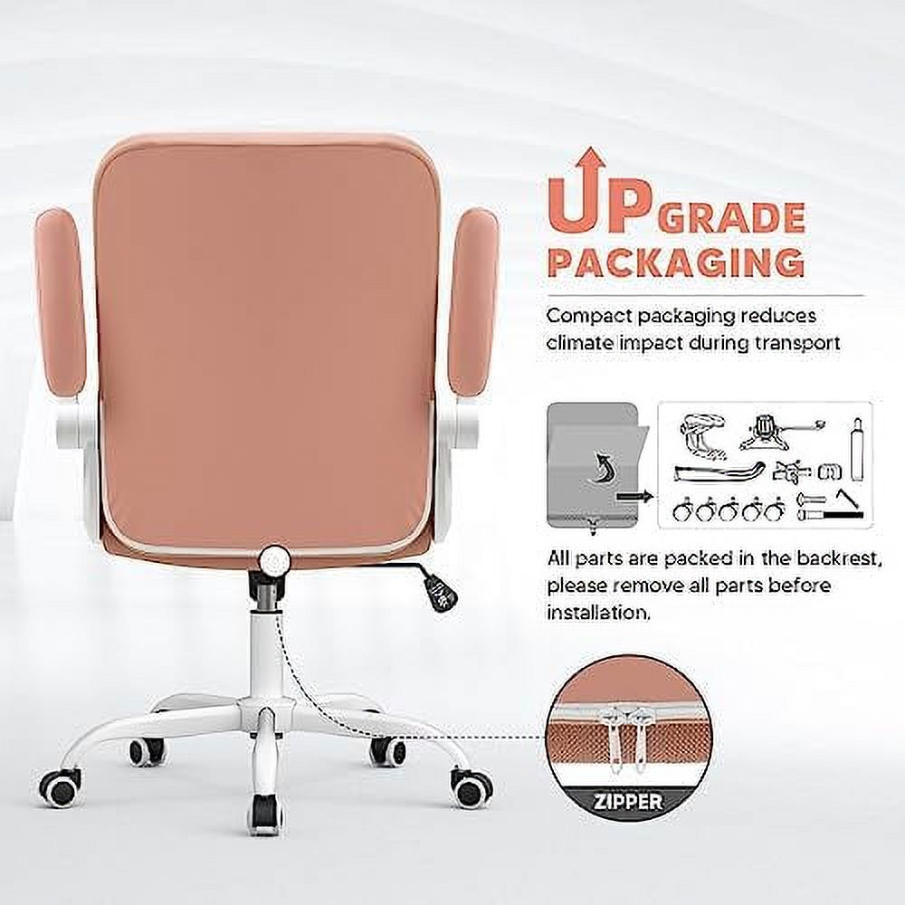 GEROBOOM Blue Office Chair  Home Office Desk Chairs with Flip-up Armrest  Fuzzy Rolling Desk Chair with Wheels  Faux Fur Computer Chairs Adjustable Backward Tilt