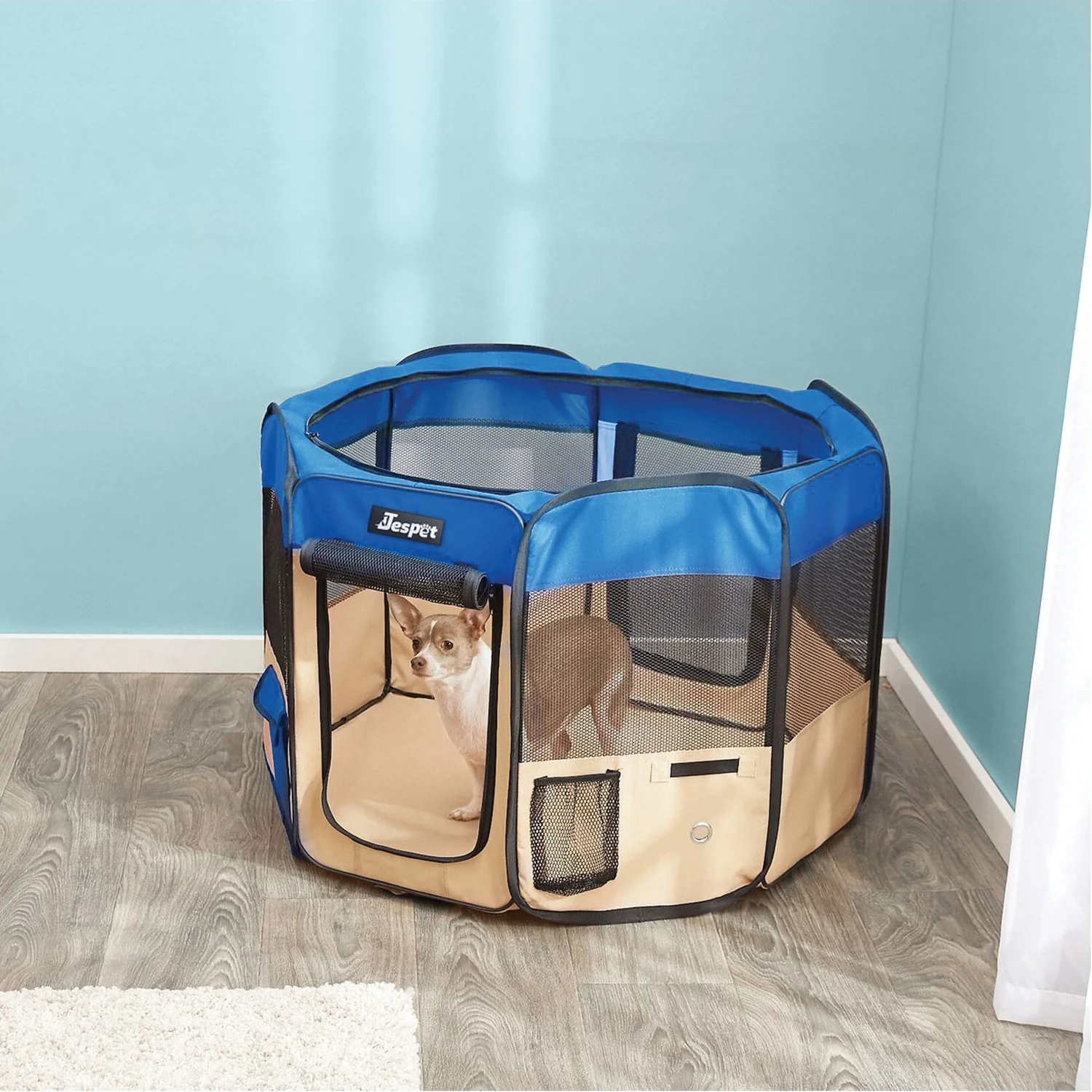 Jespet Portable Dog Exercise Pet Soft-Side Playpen (Large; Royal Blue and Beige), PPP-61BL