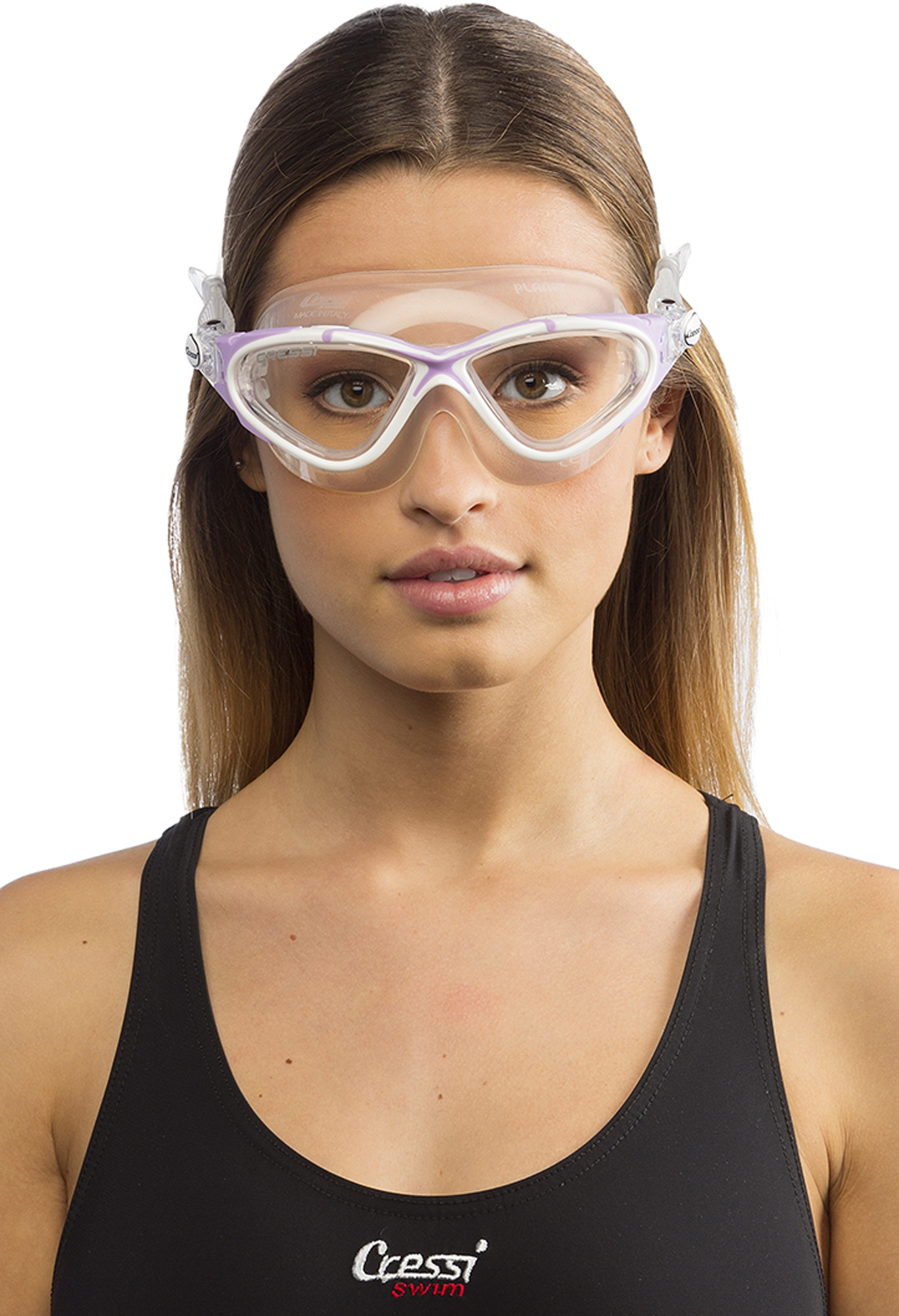 Cressi Planet Crystal Silicone Swim Goggles, Clear/White/Pink (DE202640) (Clear/White/Lilac, Clear Lens)