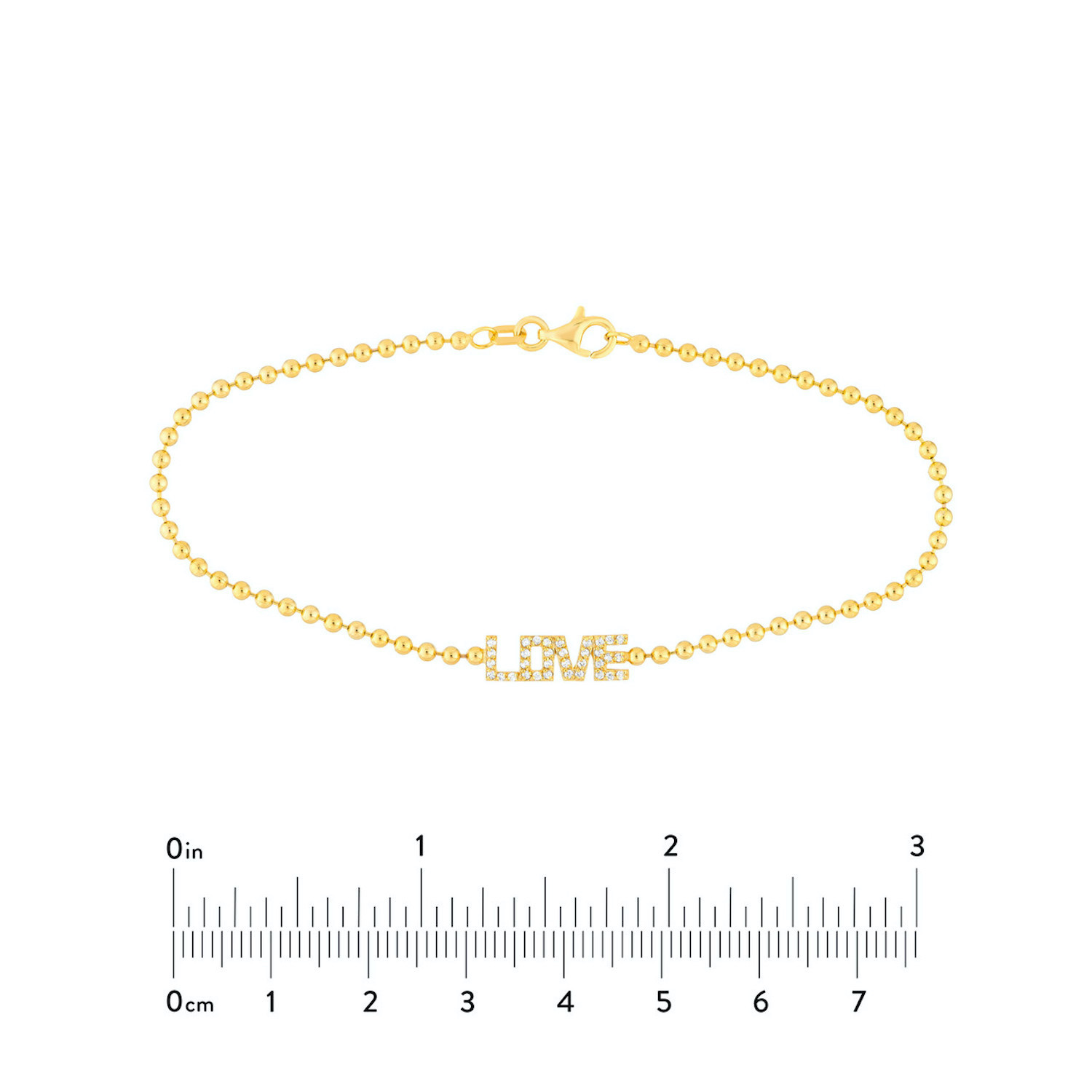 0.15CTW Natural Diamond 14K Gold Ball Beaded LOVE Station Bracelet 7.5