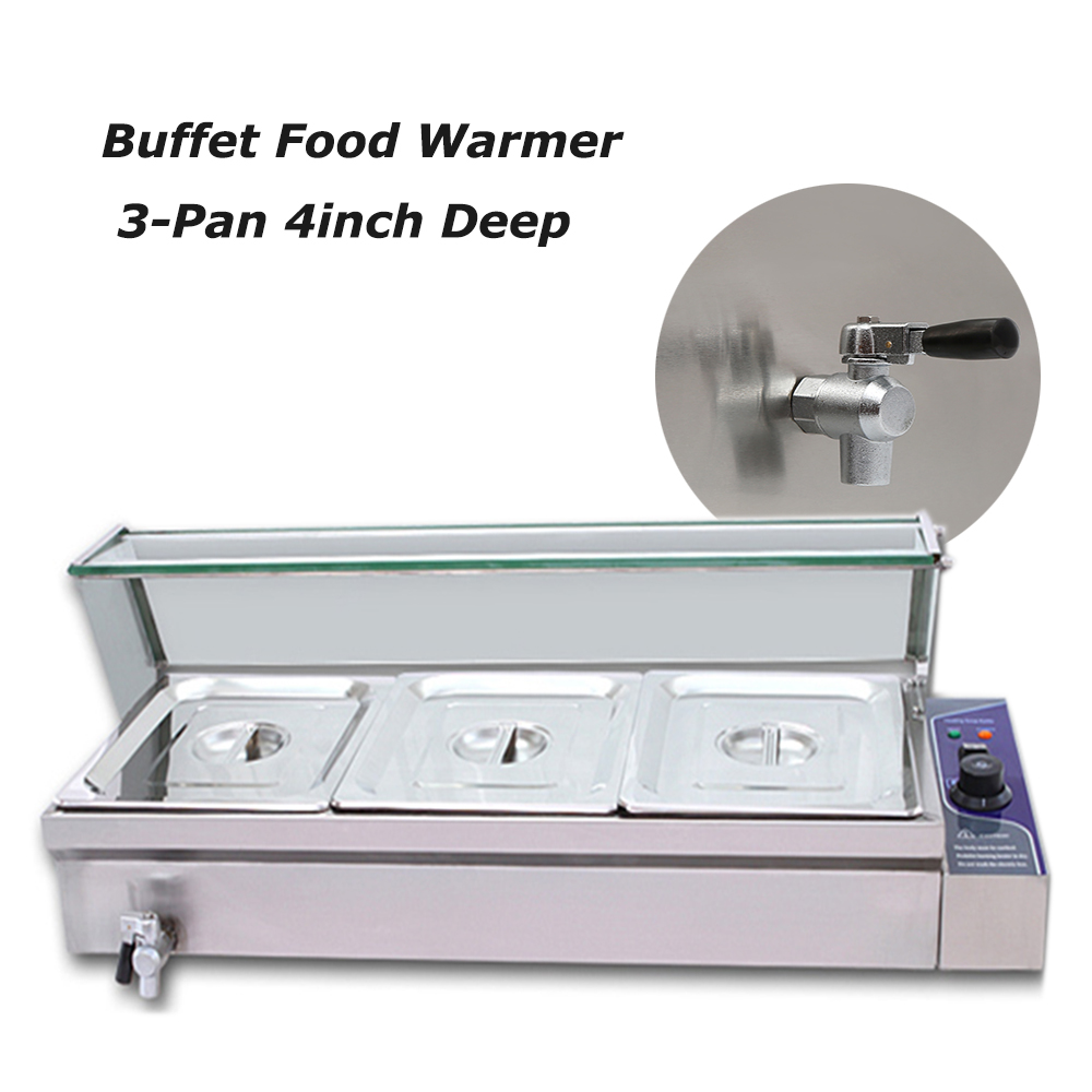 TECHTONGDA Buffet Food Warmer Stainless Steel Bain Marie Buffet Countertop 3 Pot Electric Steam Heater 4
