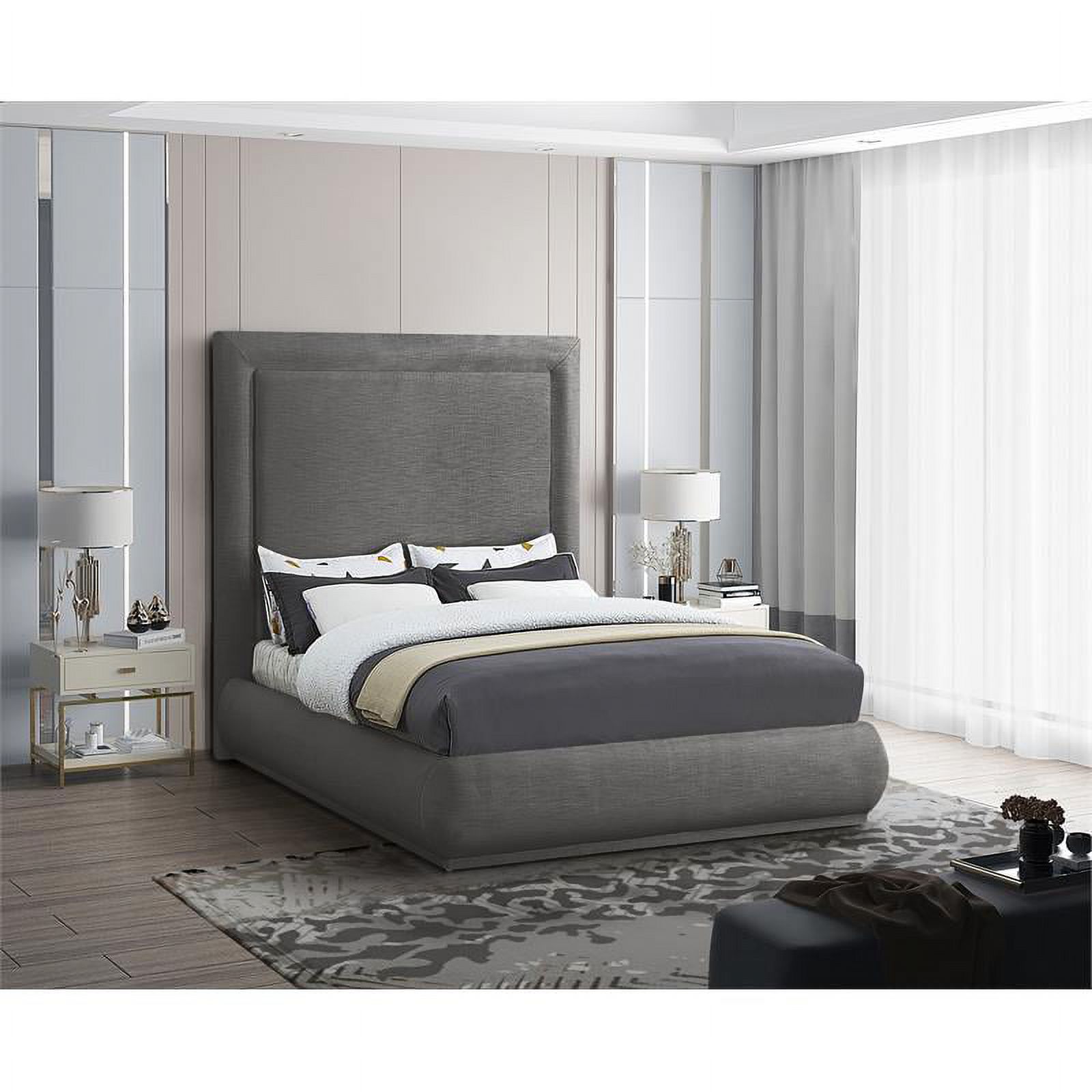 Meridian Furniture Brooke Grey Linen Textured Fabric Queen Bed