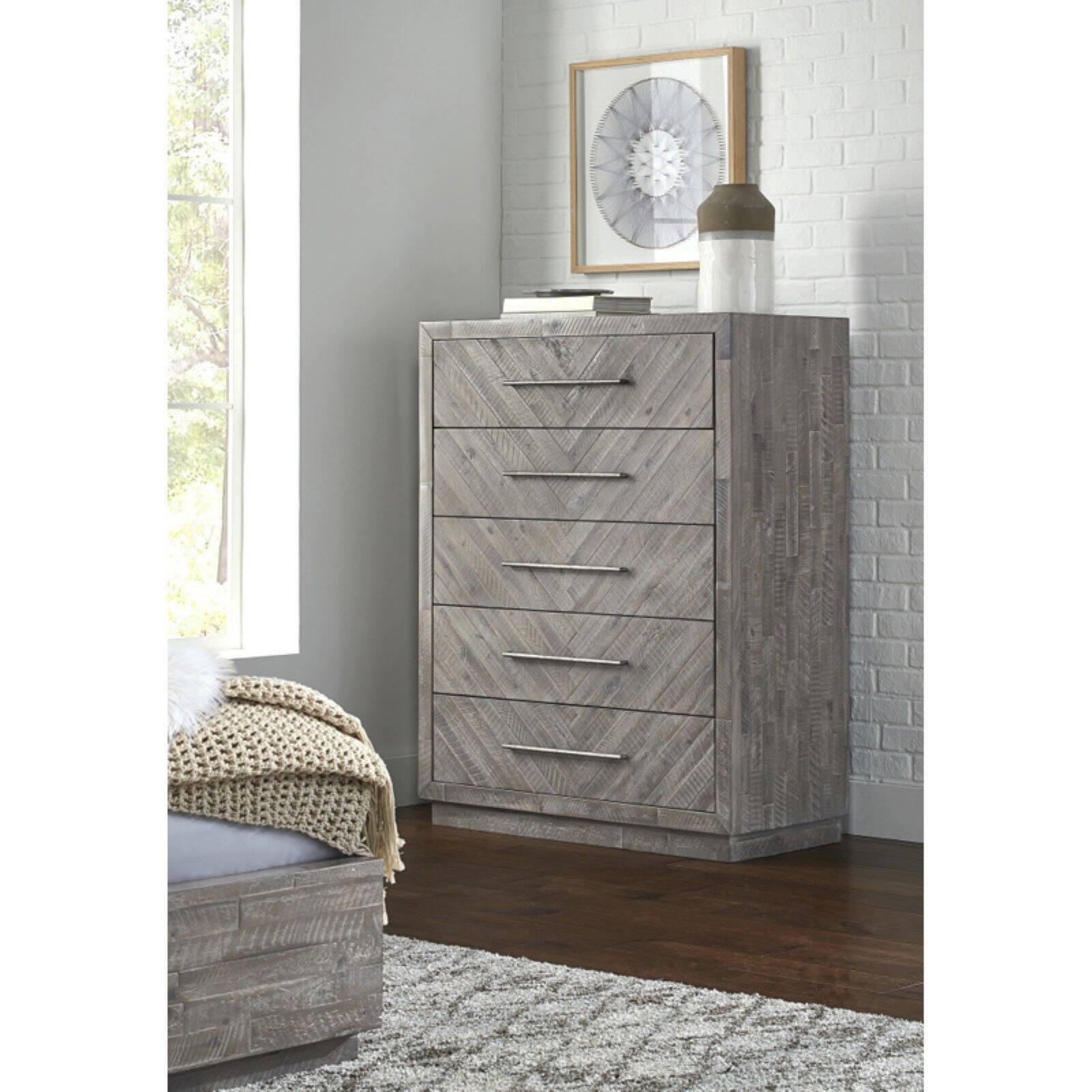 Modus Alexandra 5 Drawer Solid Wood Chest in Rustic Latte