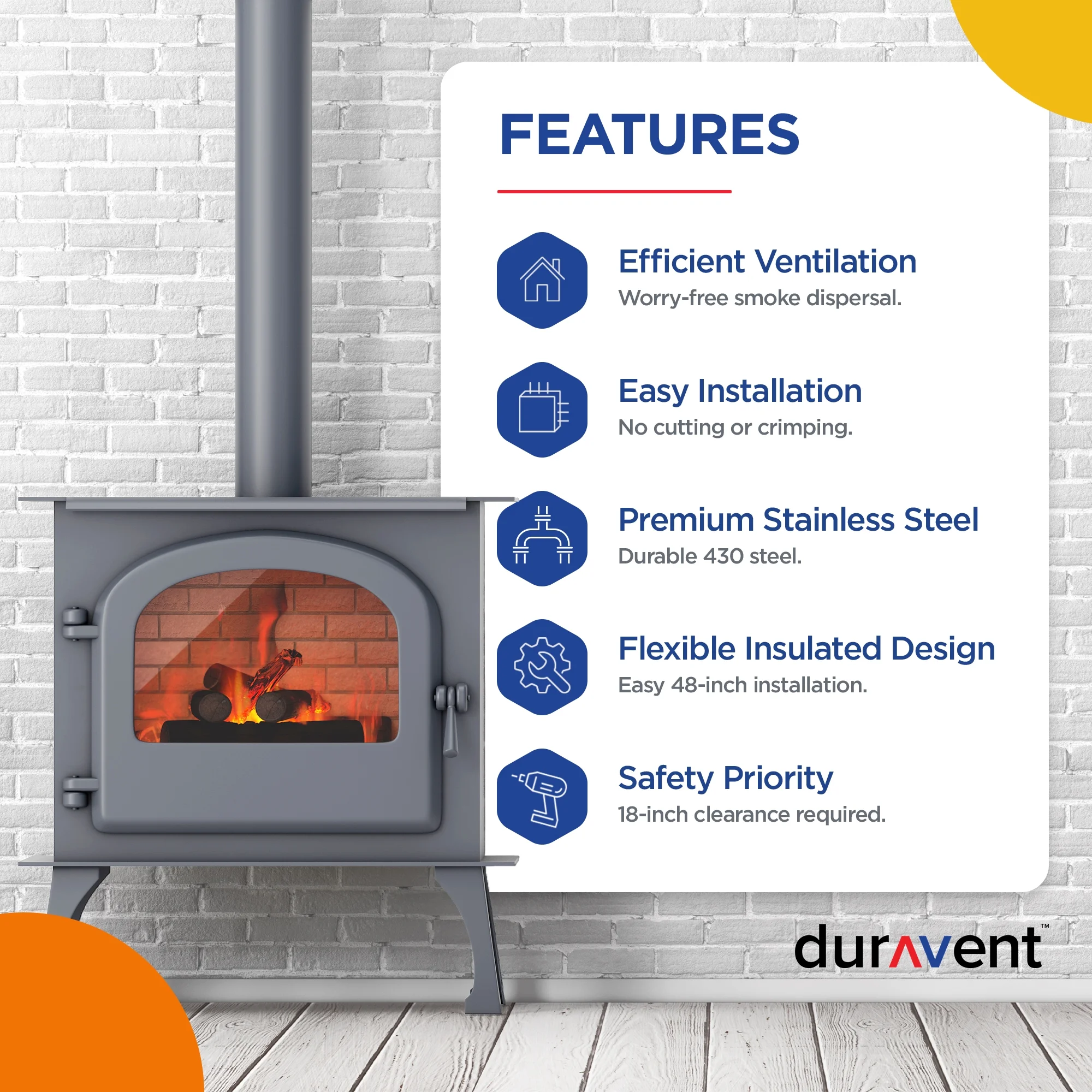 M&G DuraVent 115028 8 x 48 in. DuraBlack Stove Pipe Single Wall - Stainless Steel