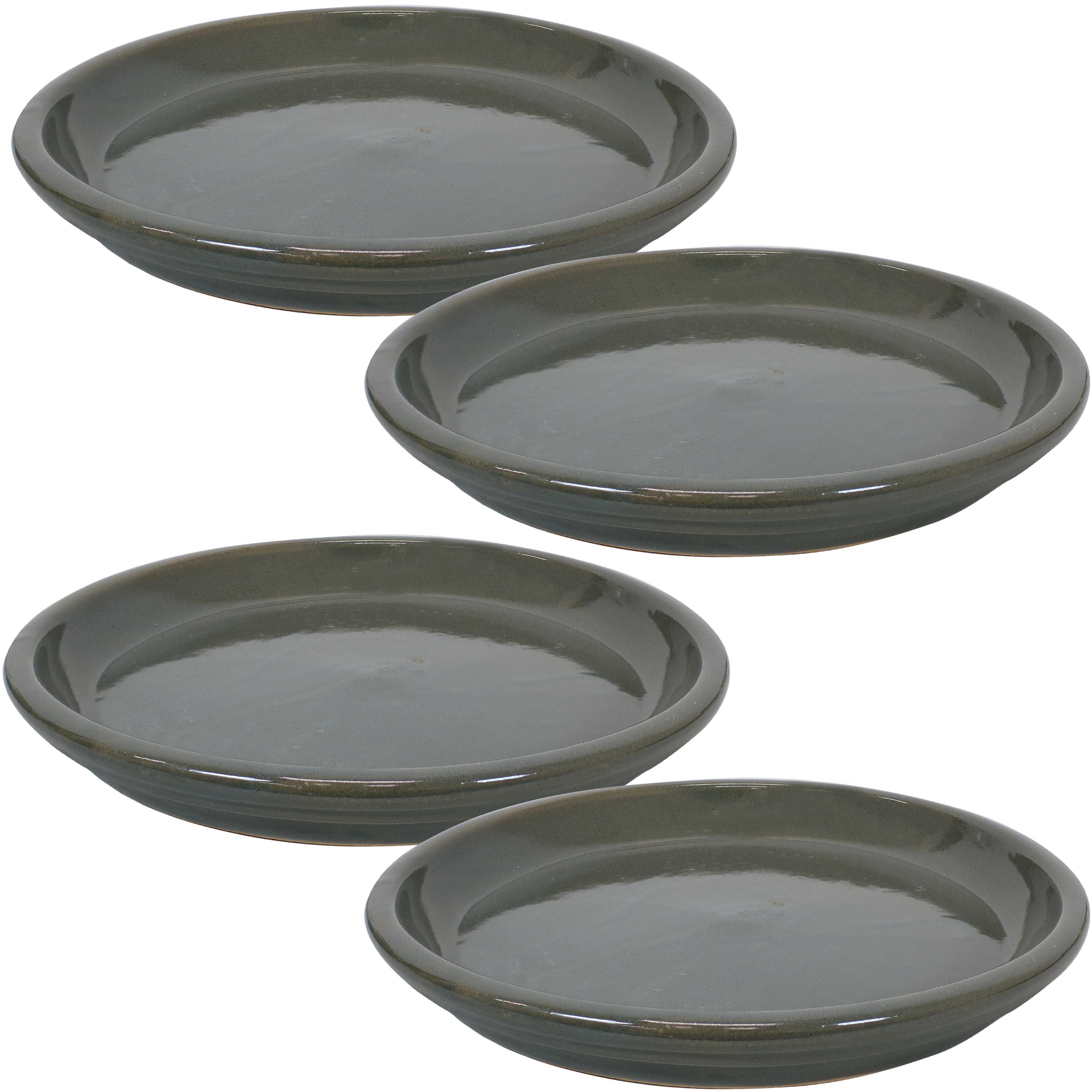 Sunnydaze Set of 4 Glazed Ceramic Planter Saucers - Gray - 12