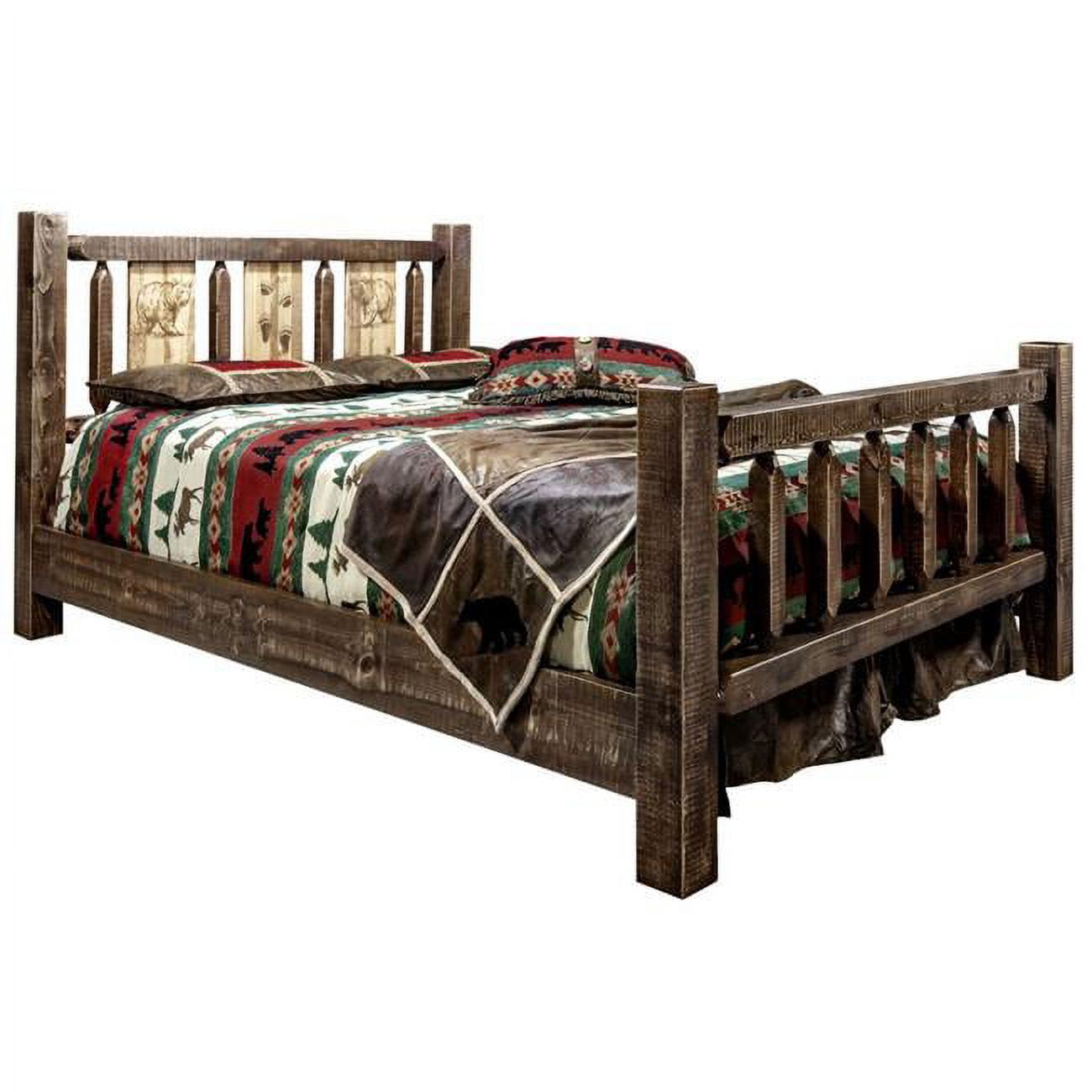 Homestead Collection Full Bed w/ Laser Engraved Bear Design, Stain & Clear Lacquer Finish