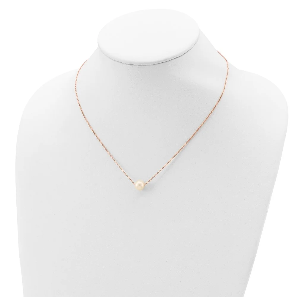 Sterling Silver Rose-tone 18k Flash-pl 8-9mm White FWC Pearl Necklace QQH5539-18