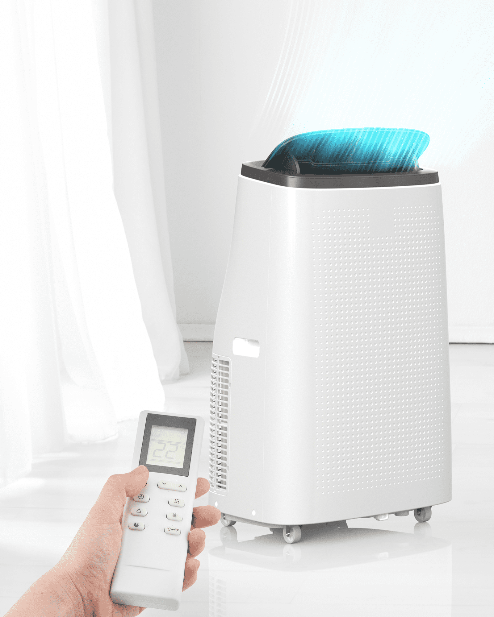 Portable Air Conditioner 14000 BTU (ASHRAE)/9300 BTU (DOE) with Dehumidifier, Fan, Remote Control - Quiet Floor AC Unit for Rooms up to 700sq ft - 3-Speed Wind & Night Light for Bedroom, Home Office