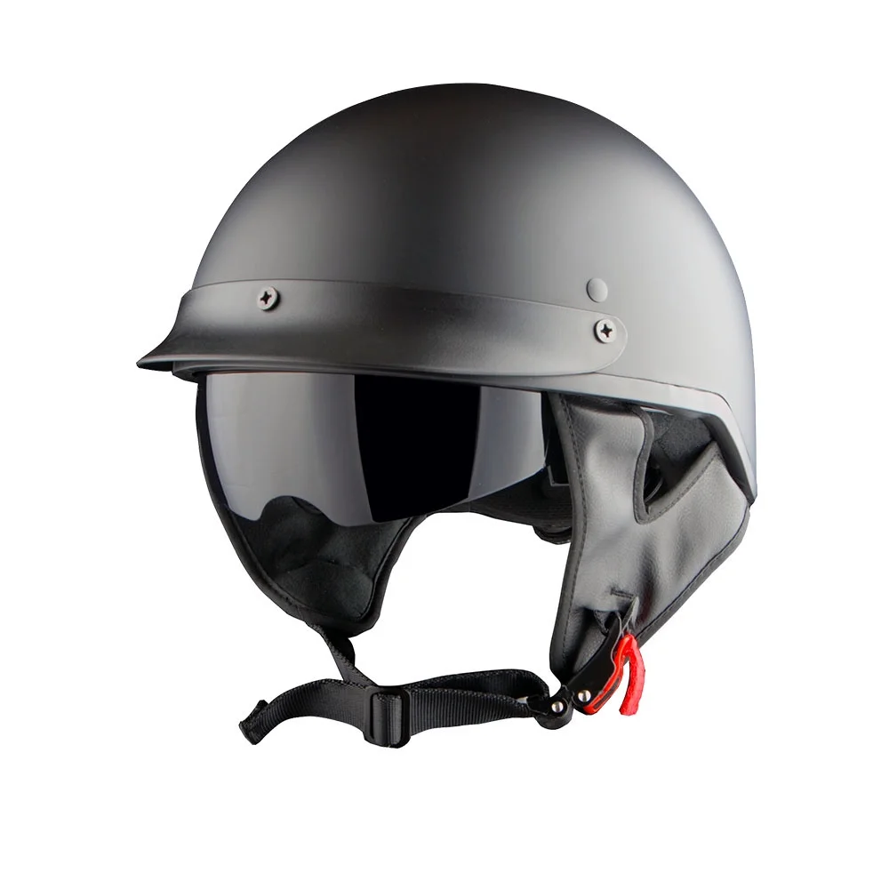 1Storm Motorcycle Half Face Helmet Mopeds Scooter Pilot with retratable Inner Smoked Visor HKY205V, Matt Black