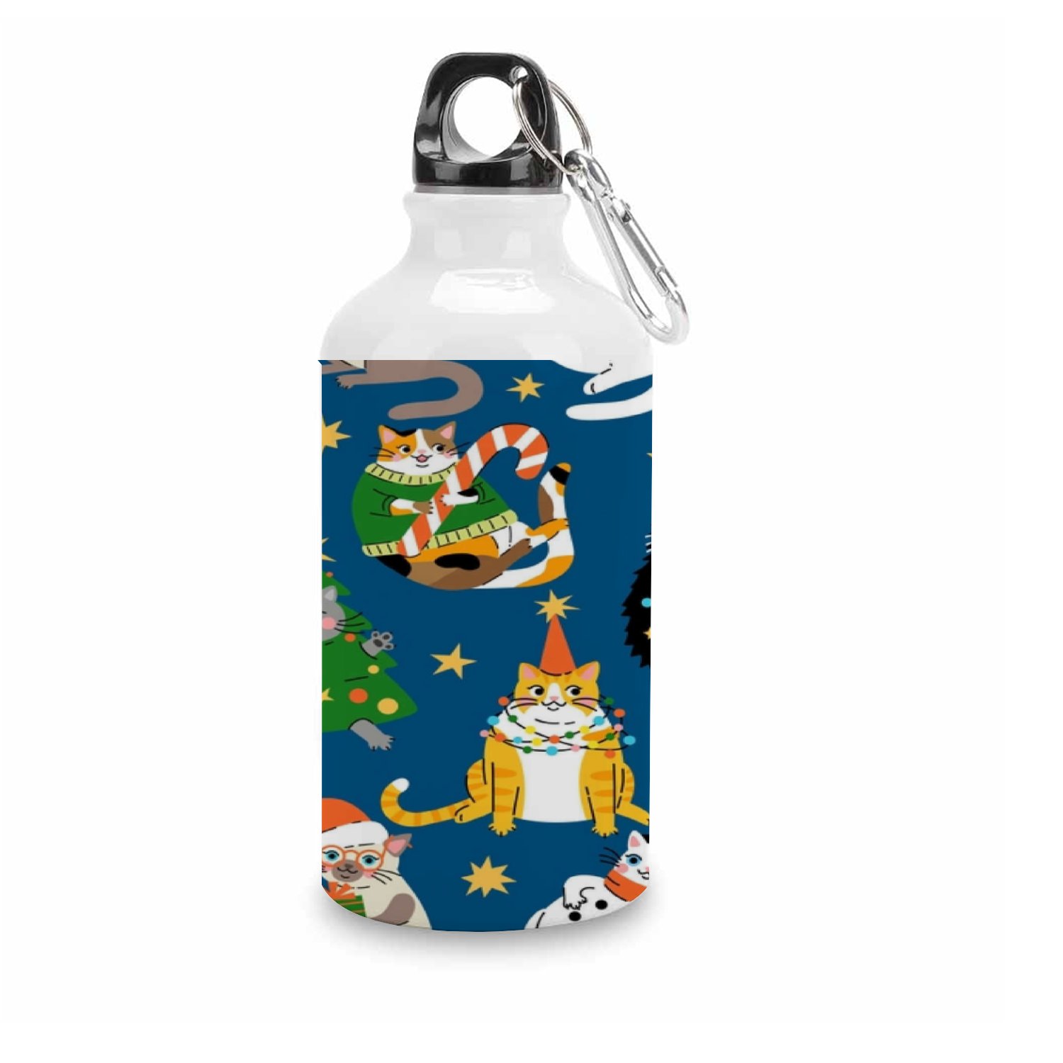 SKYSONIC 400ml Sport Aluminum Water Bottle,Cute Cartoon Fat Cats,Sport Multipack Leak Proof Easy Carry Travel Bottle with Twist Cap for Gym Hiking Camping Running Bike Outdoor