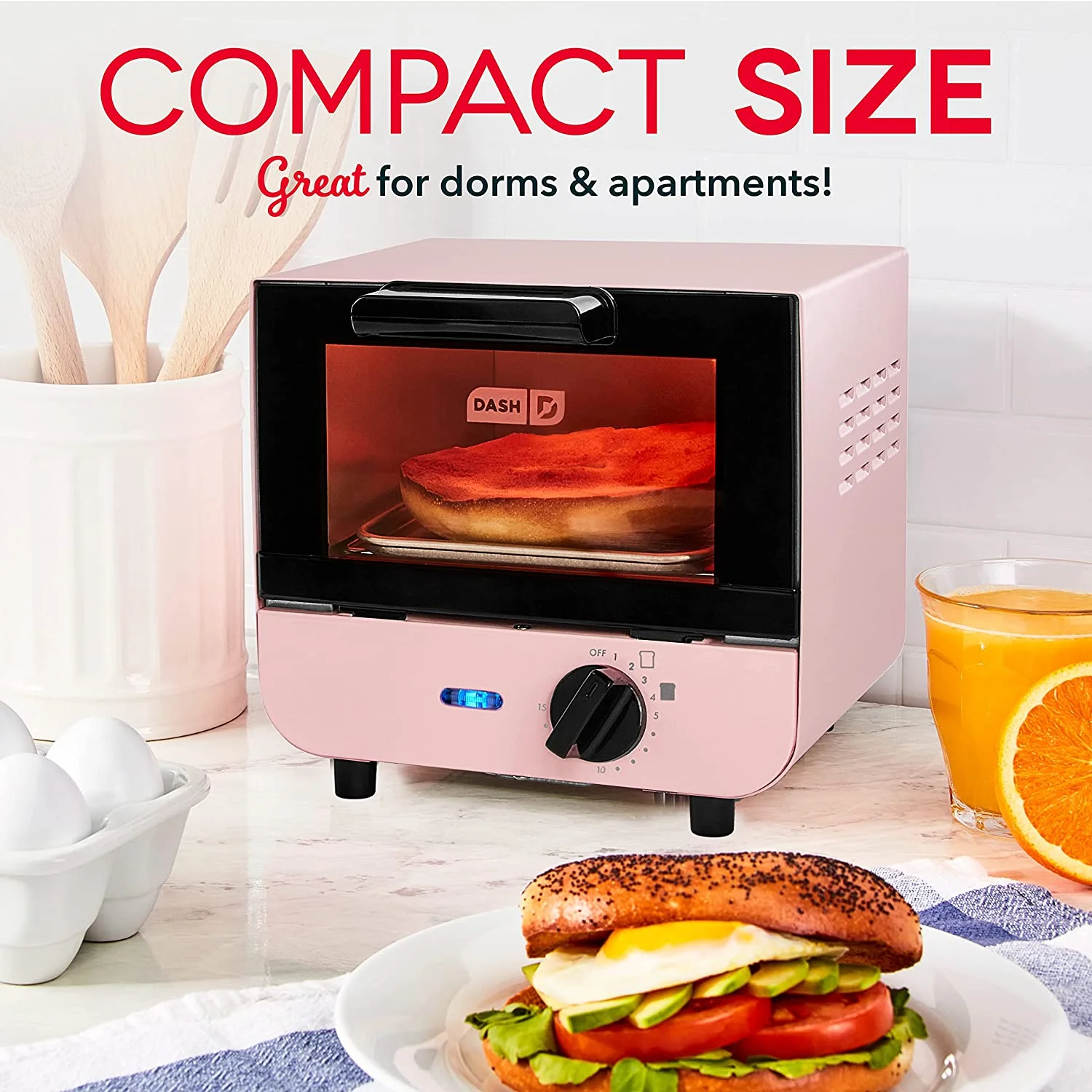 DASH Mini Toaster Oven Cooker for Bread, Bagels, Cookies, Pizza, Paninis & More with Baking Tray, Rack, Auto Shut Feature - Pink Pink Cooker