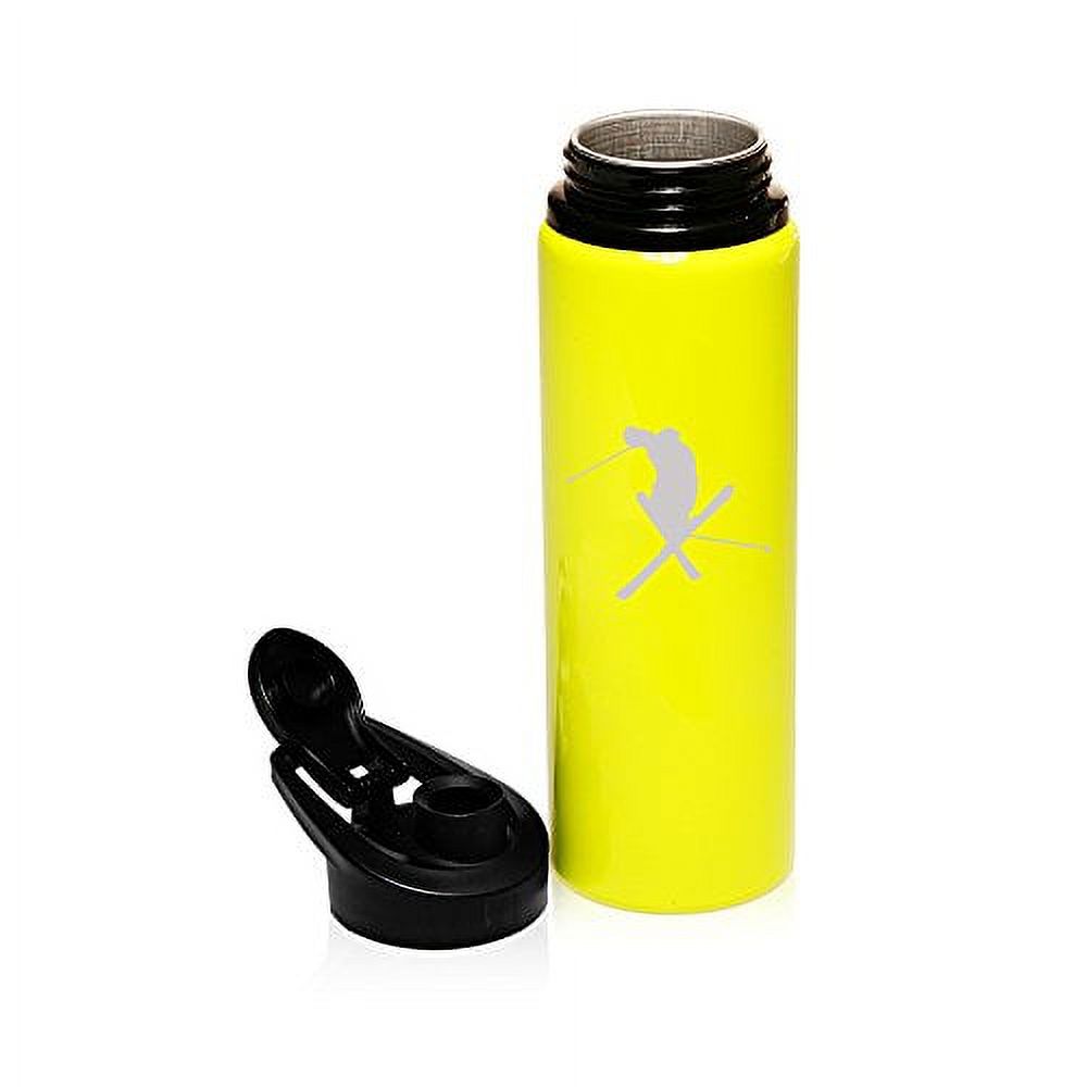 25 oz Aluminum Sports Water Travel Bottle Ski Skier Extreme Sports Trick (Yellow)