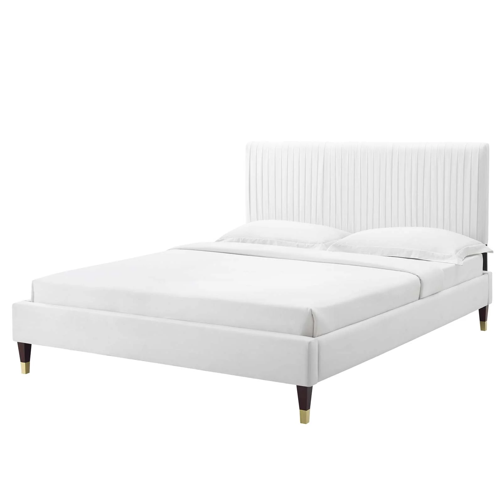 Platform Bed Frame, Twin Size, Velvet, White, Modern Contemporary Urban Design, Bedroom Master Guest Suite