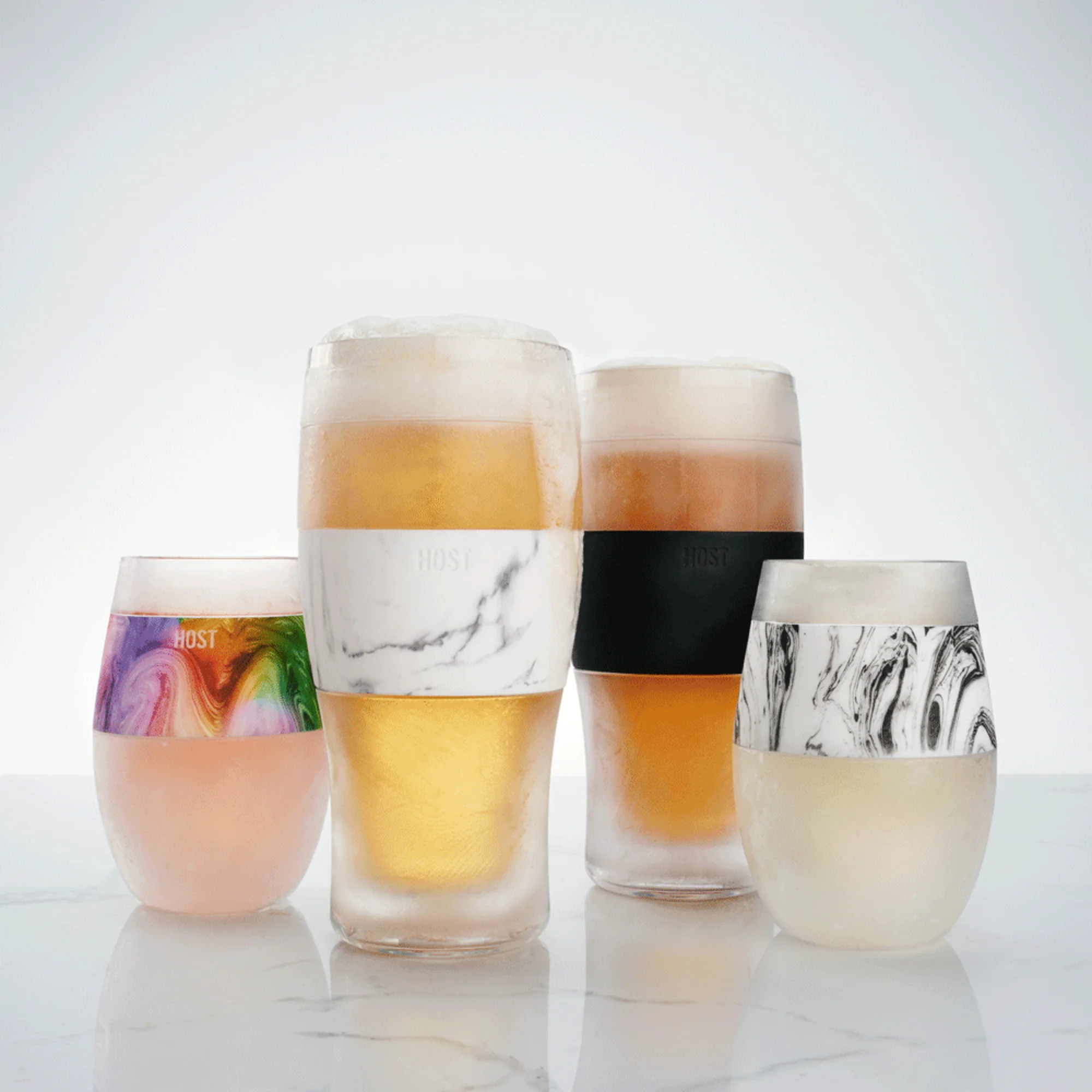Host Freeze Beer Glasses - Double Walled Insulated Plastic Pint Glasses, Marble